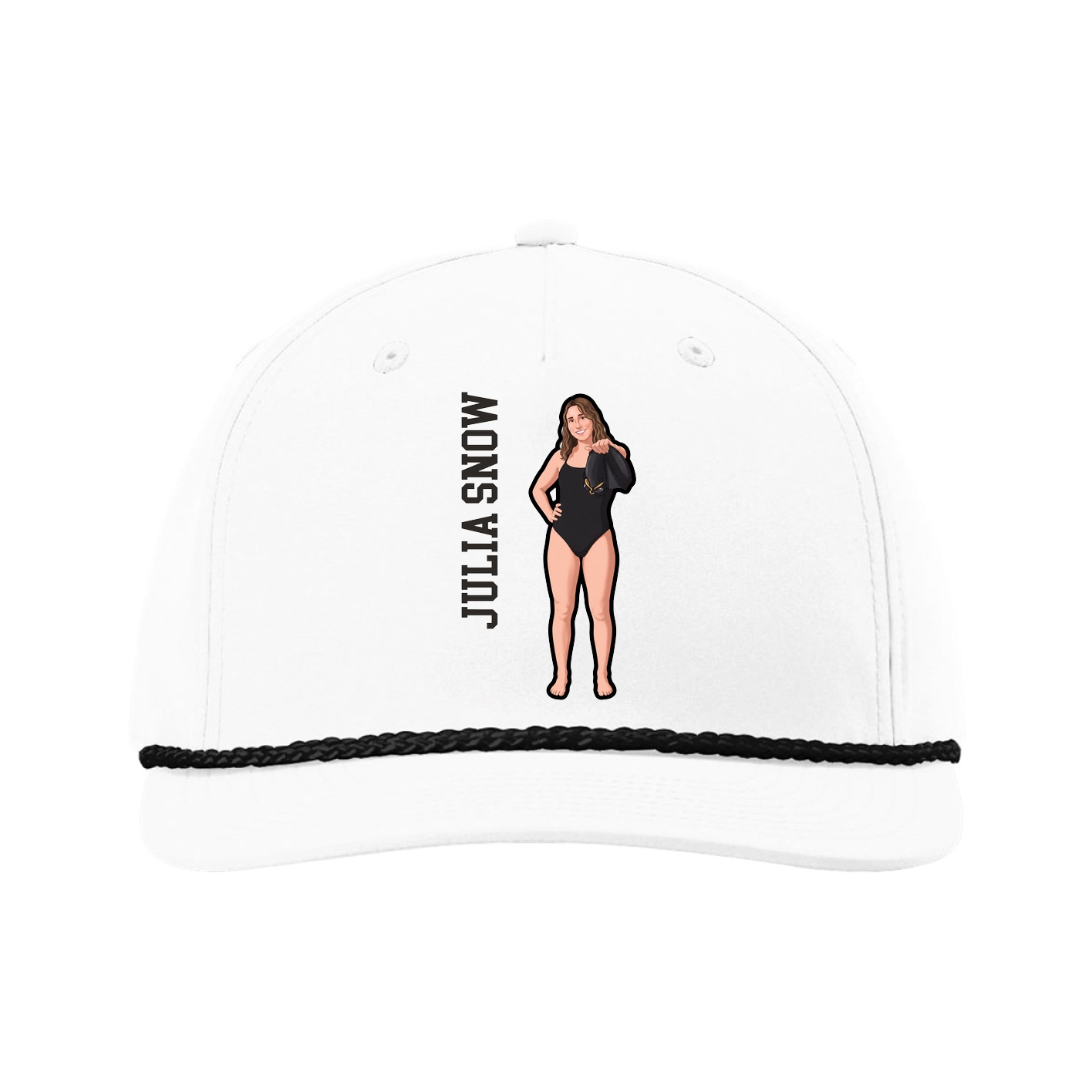 Five-Panel Classic Rope Cap — Name Vertical in White