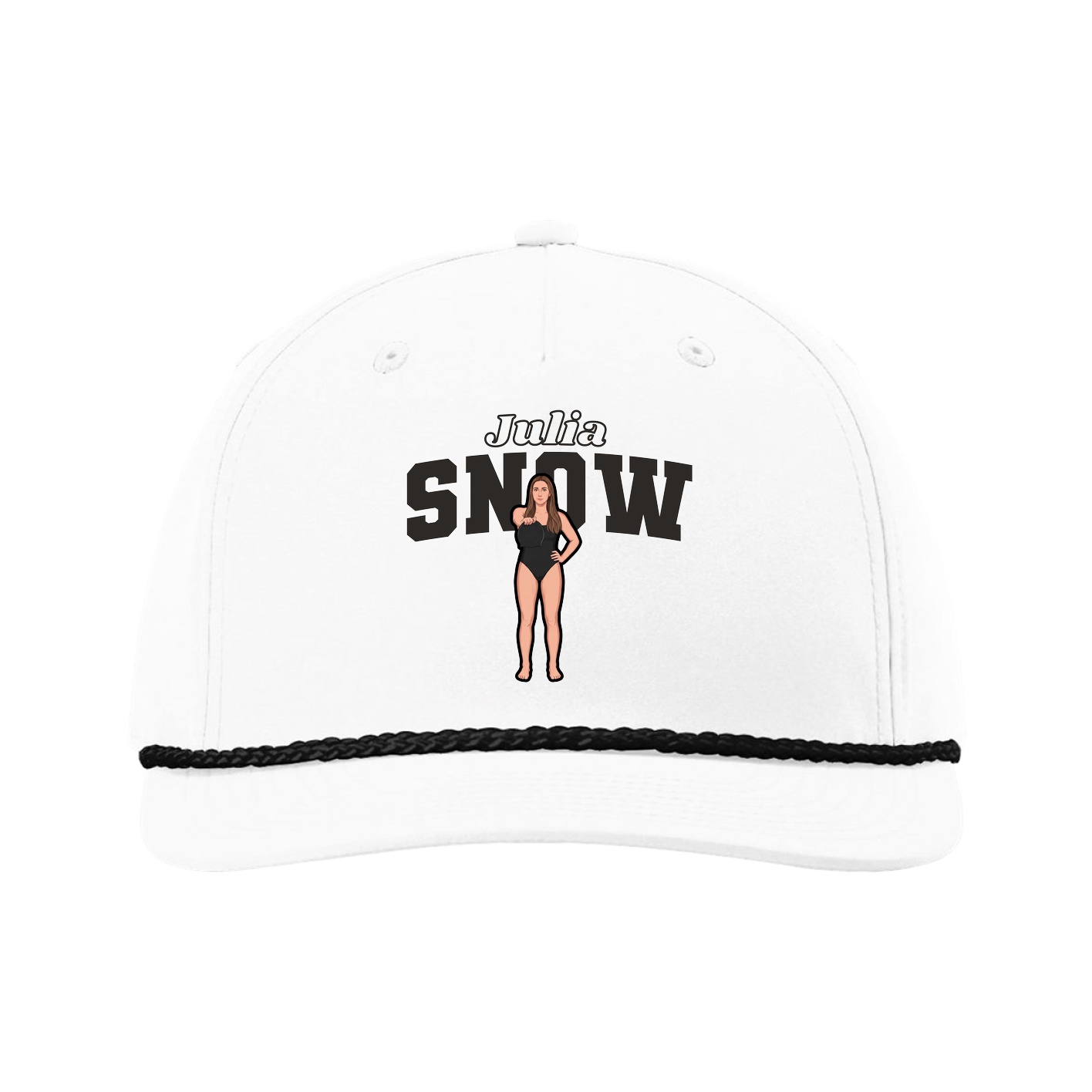 Five-Panel Classic Rope Cap — Name Arch in White