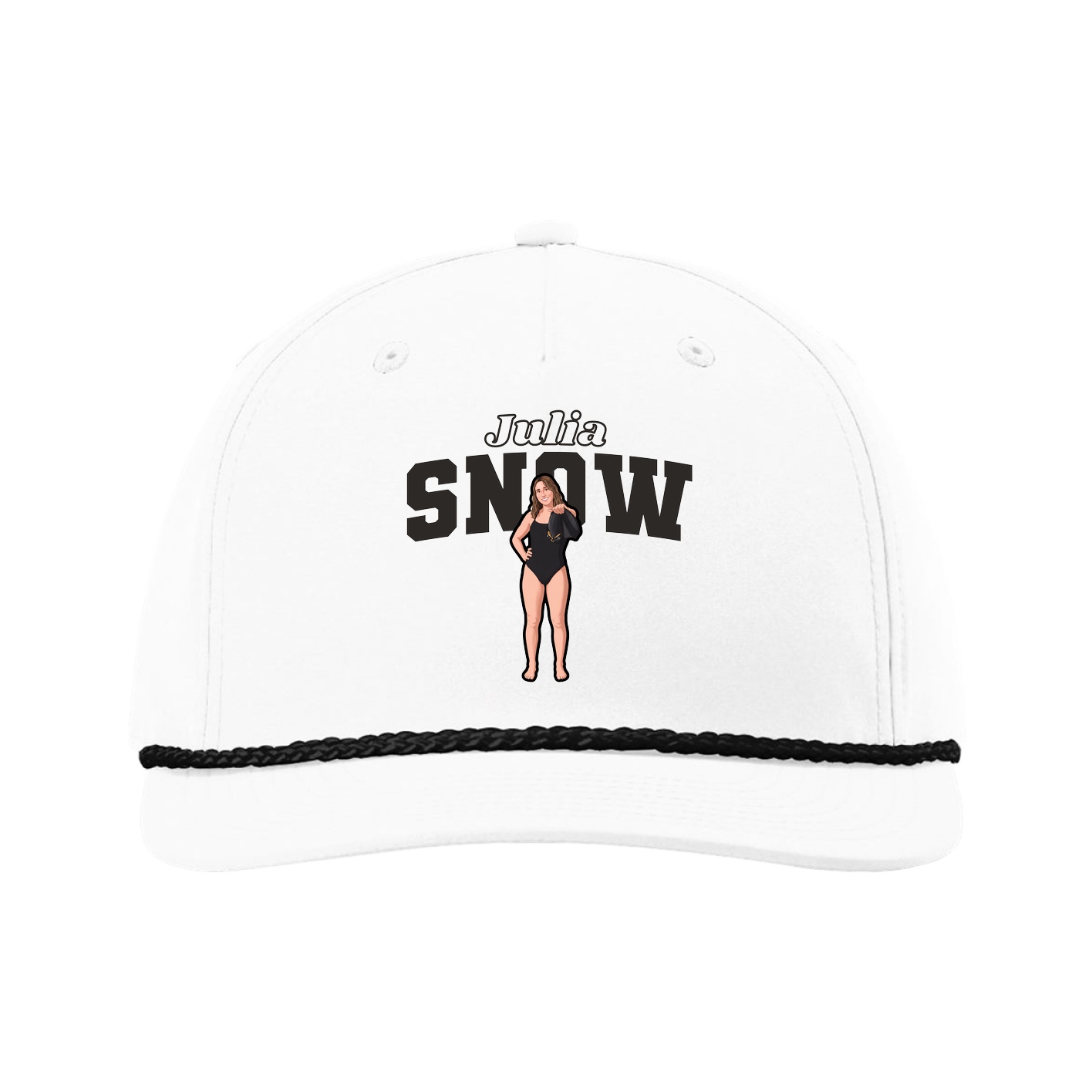 Five-Panel Classic Rope Cap — Name Arch in White