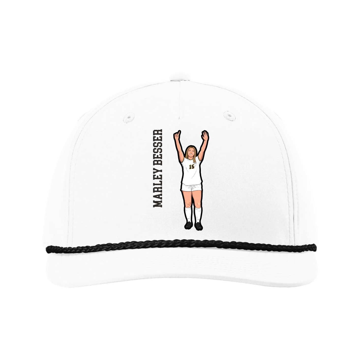 Five-Panel Classic Rope Cap — Name Vertical in White