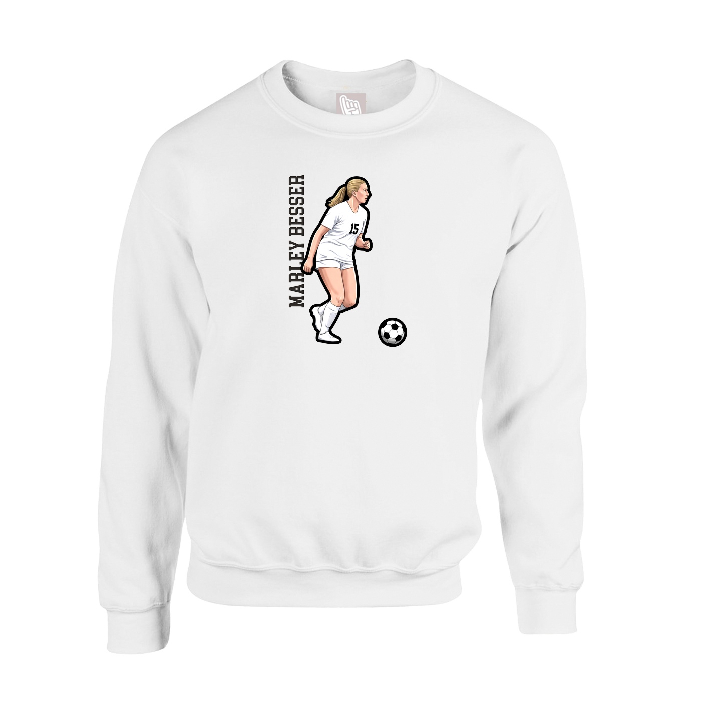 Fleece Crew — Name Vertical in White