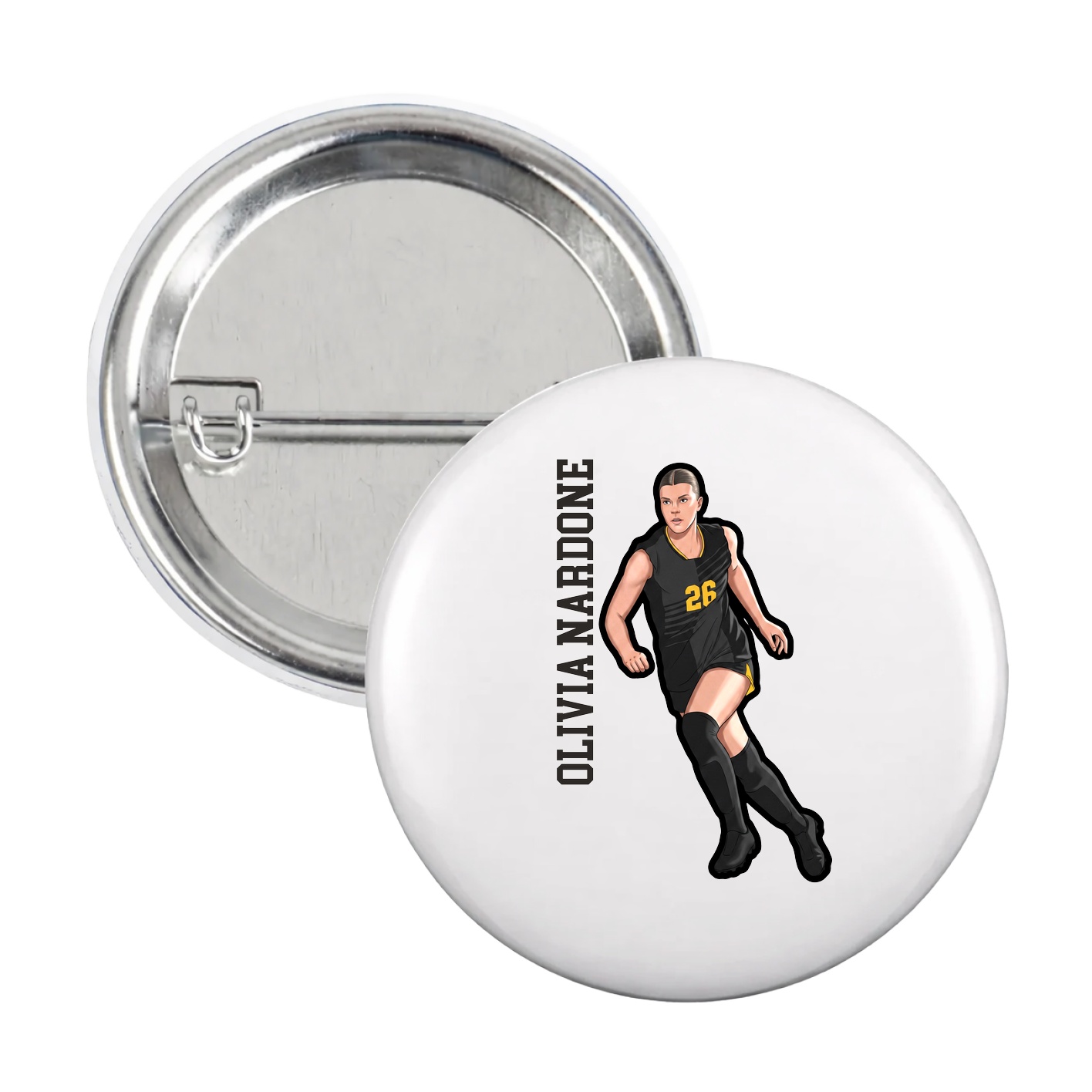 Game Day Button — Name Vertical in White