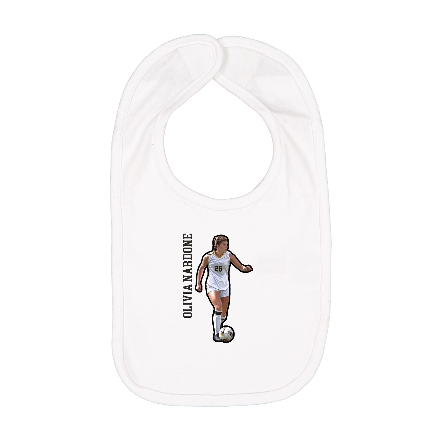 Infant Bib — Name Vertical in White