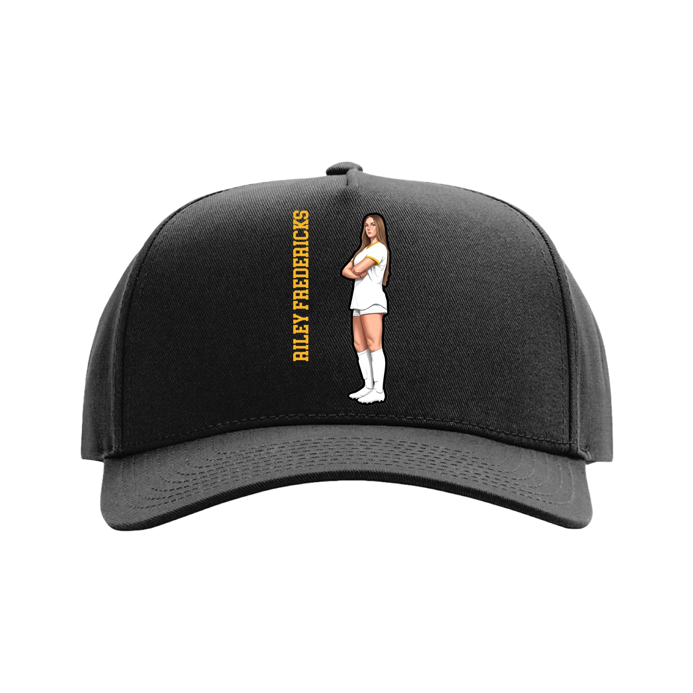 Full Fabric Five-Panel Champ Cap — Name Vertical in Black