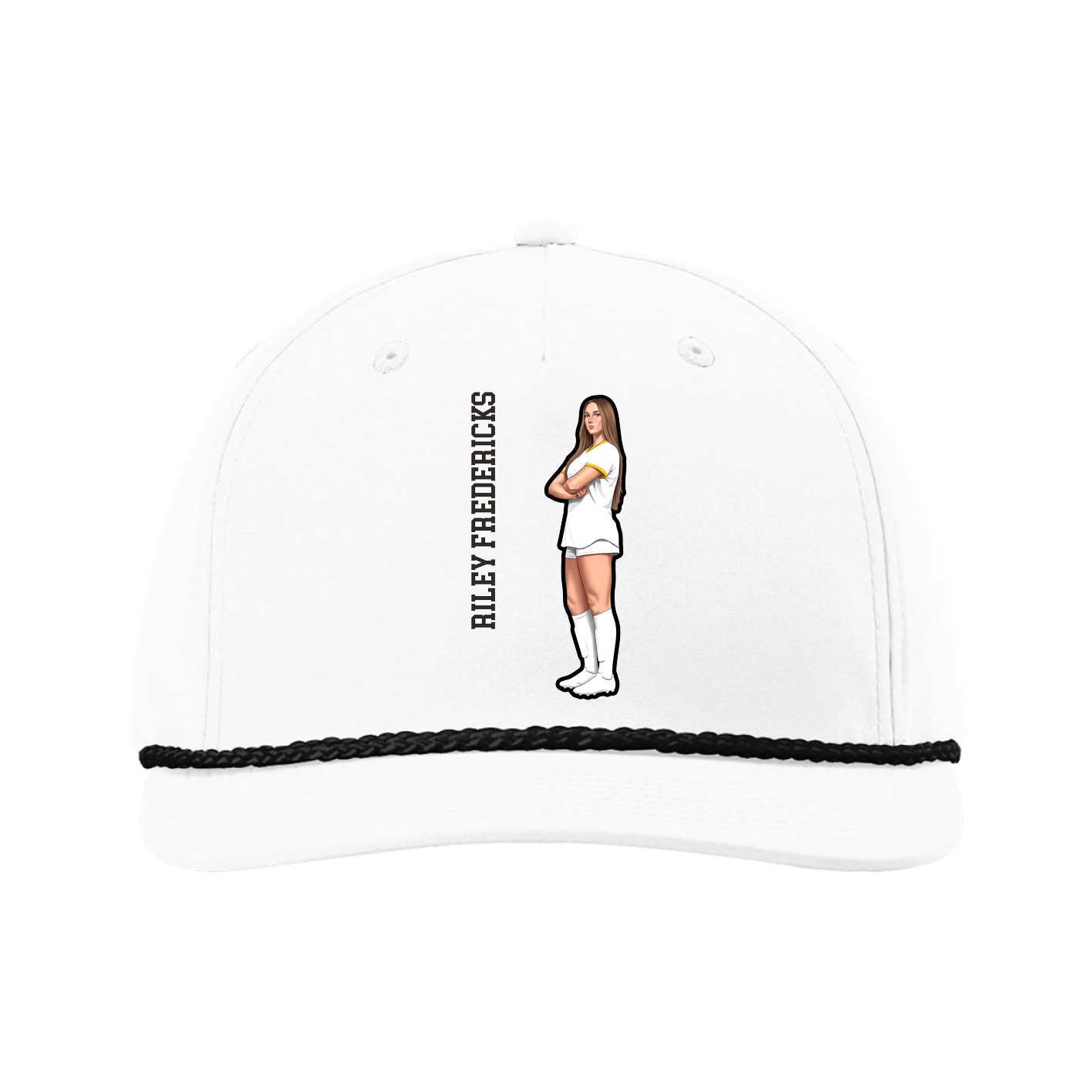 Five-Panel Classic Rope Cap — Name Vertical in White