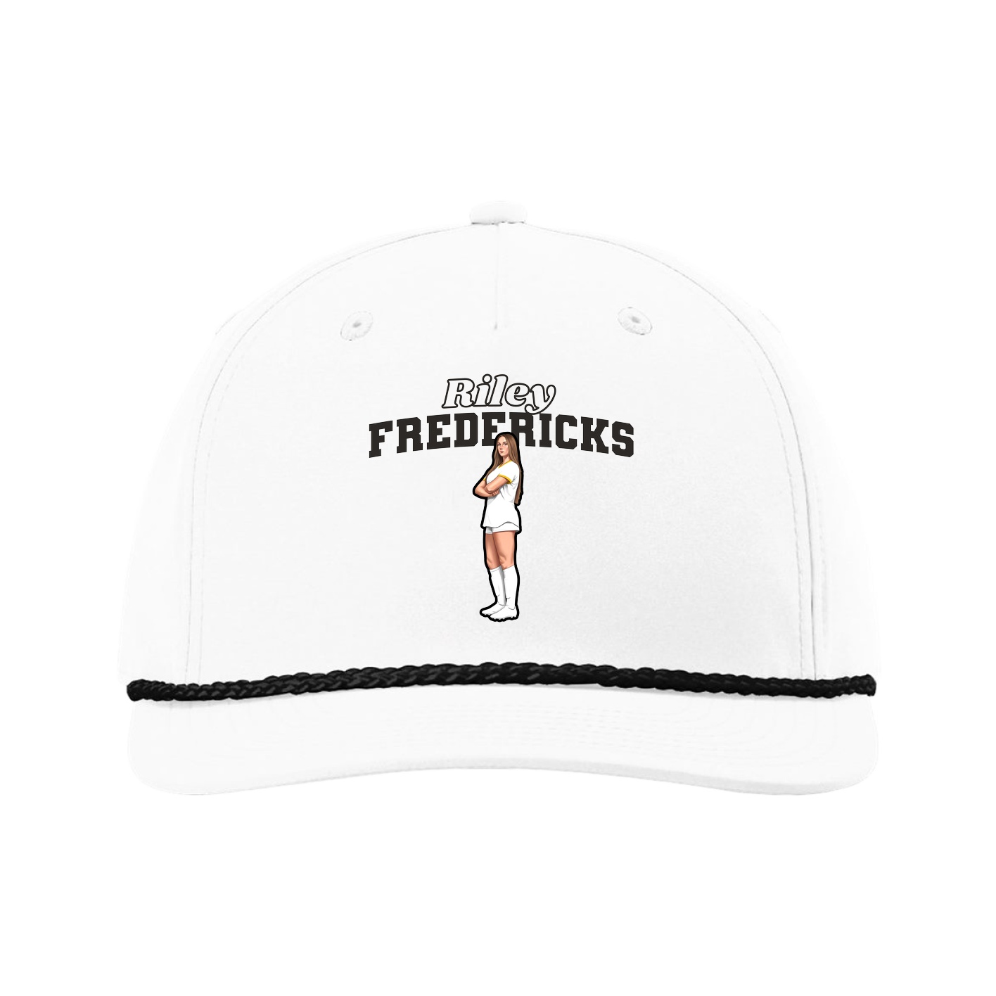 Five-Panel Classic Rope Cap — Name Arch in White