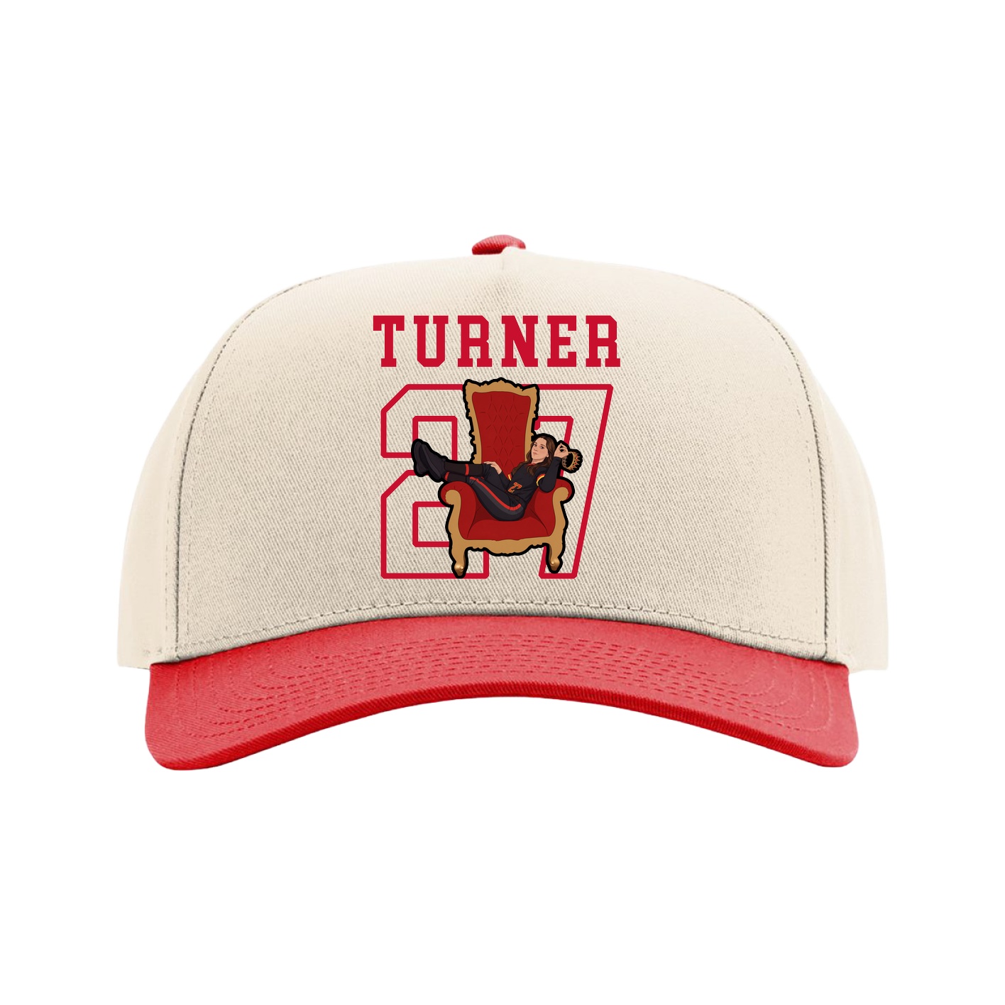 Full Fabric Five-Panel Champ Cap — Shirsey in Cream/Red