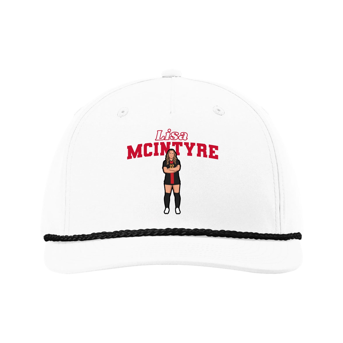 Five-Panel Classic Rope Cap — Name Arch in White