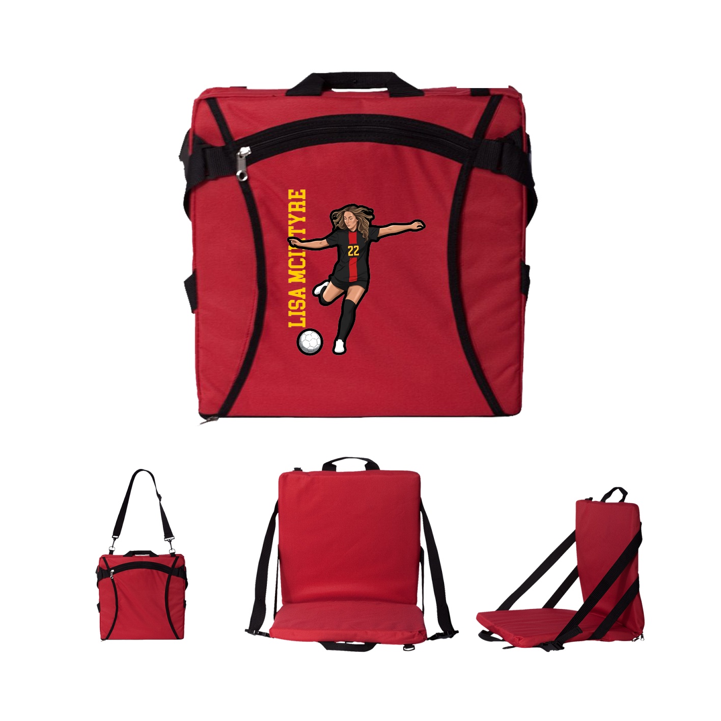 Folding Stadium Seat — Name Vertical in Red