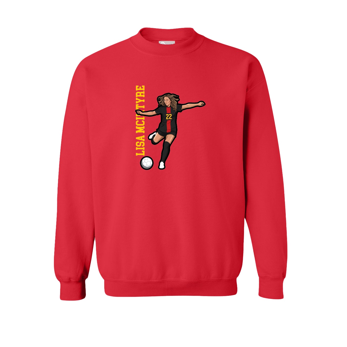 Fleece Crew — Name Vertical in Red
