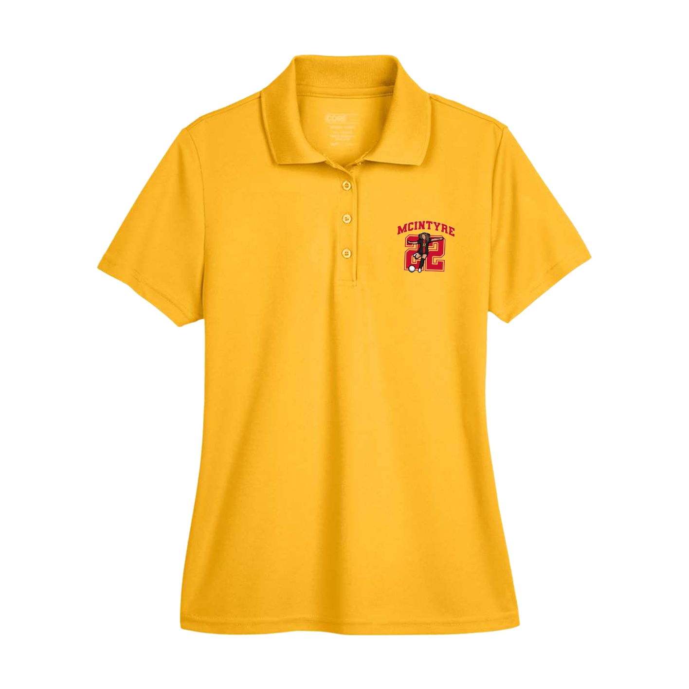 Womens Performance Polo — Number in Gold