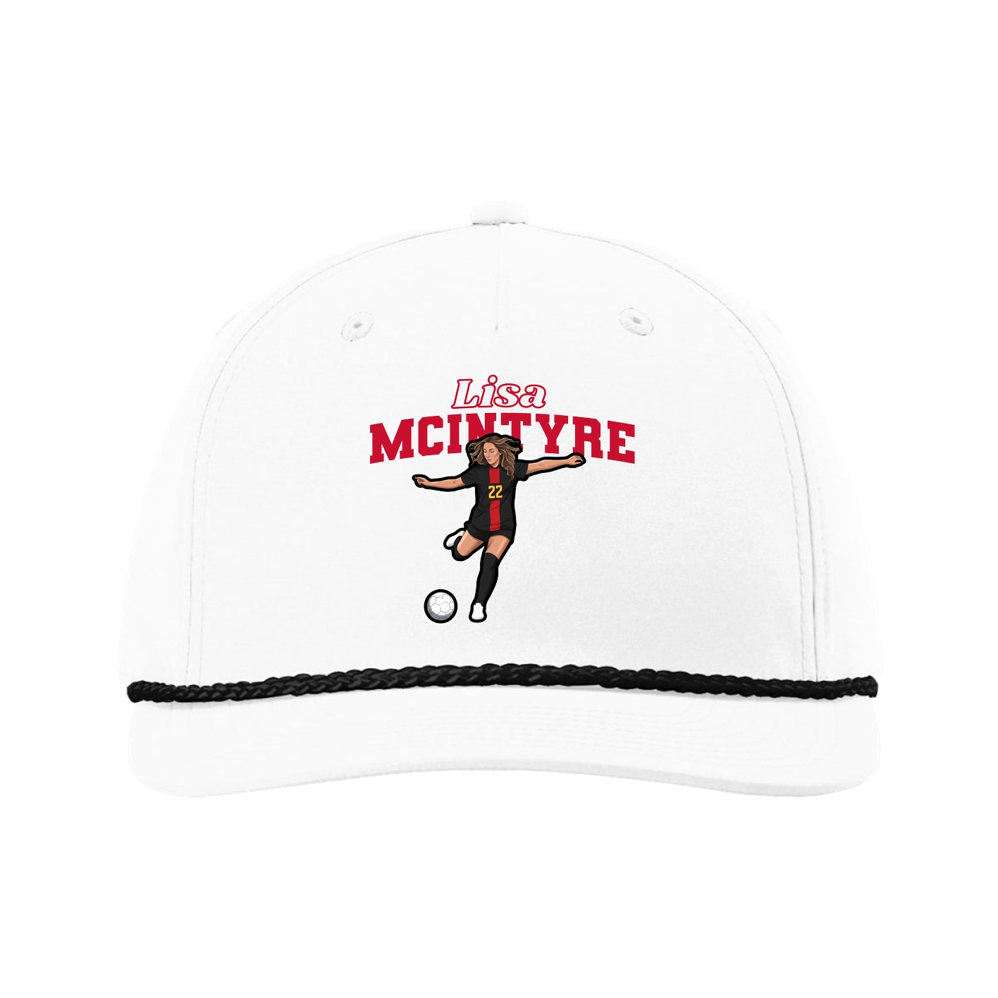 Five-Panel Classic Rope Cap — Name Arch in White