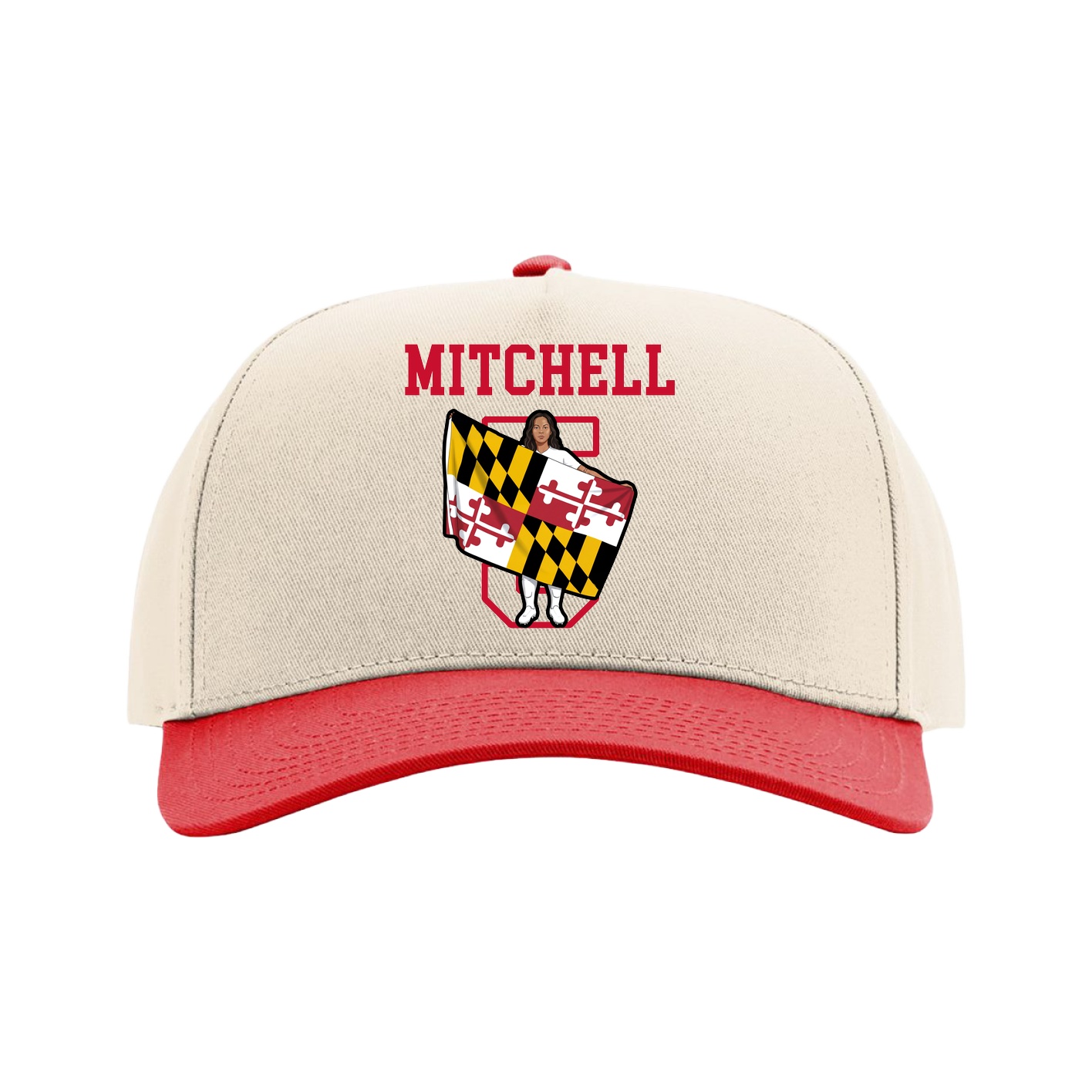 Full Fabric Five-Panel Champ Cap — Shirsey in Cream/Red