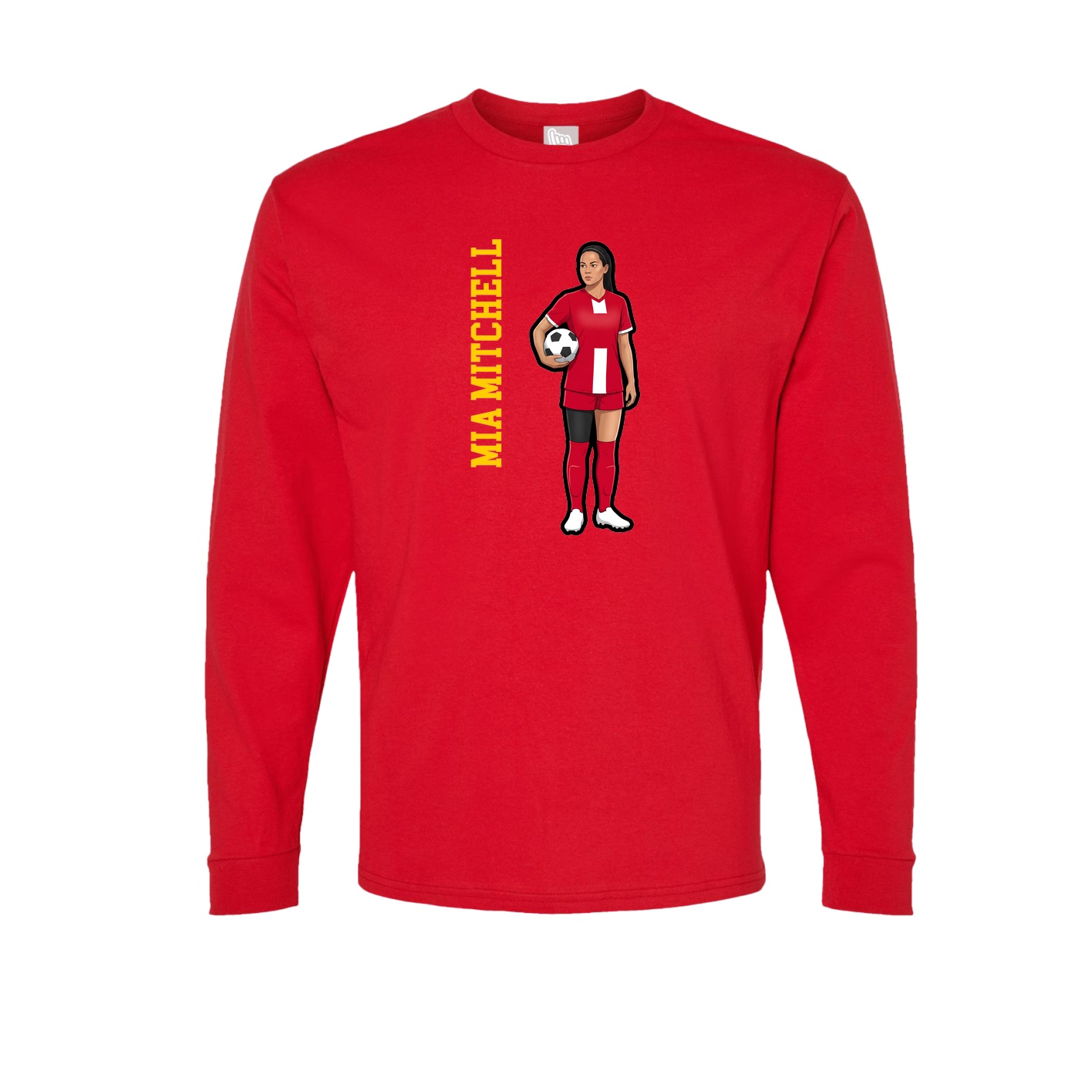 Long Sleeve Tee — Name Vertical in Red