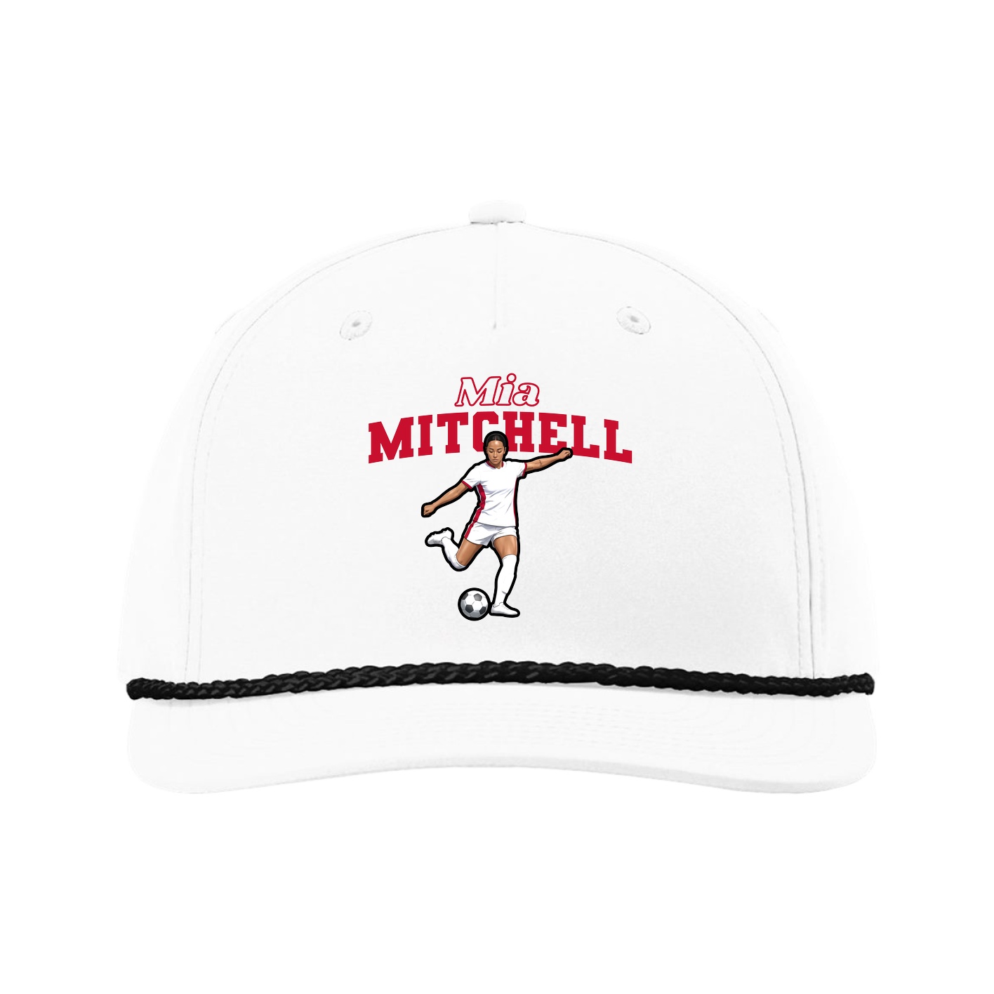 Five-Panel Classic Rope Cap — Name Arch in White