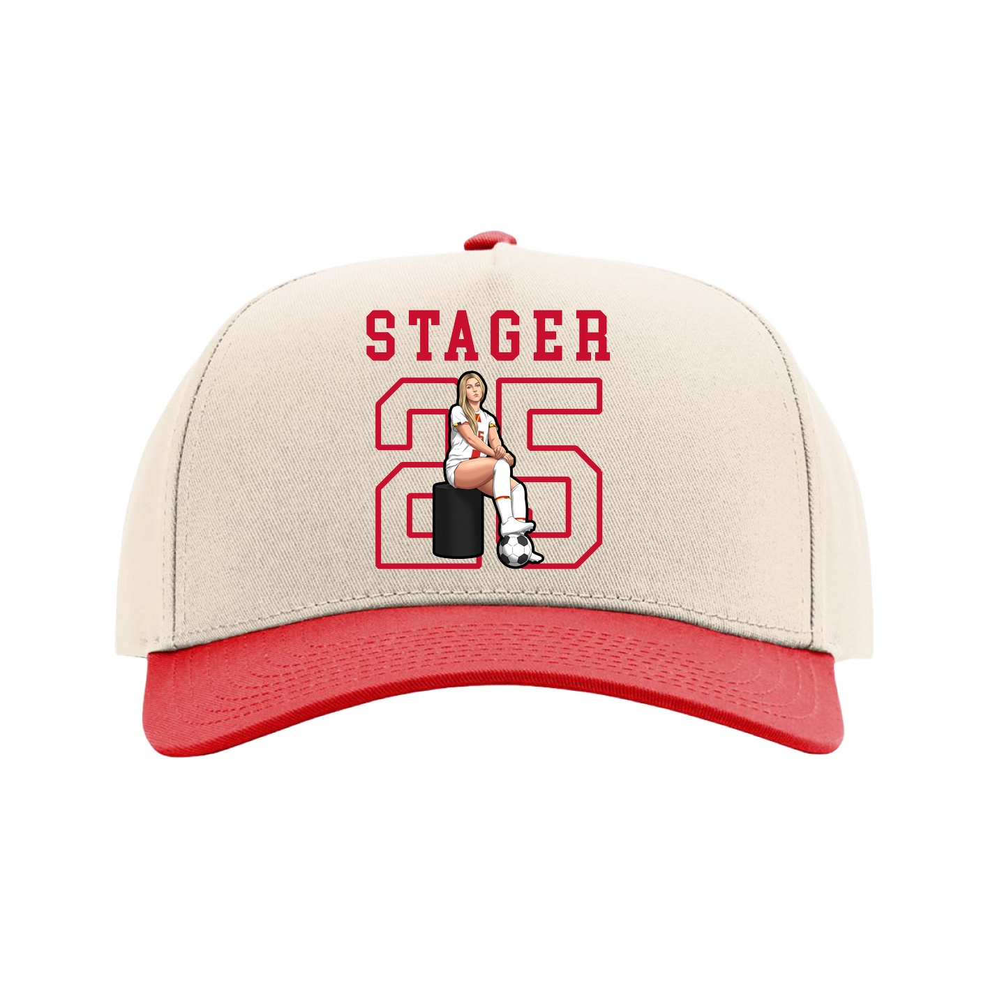 Full Fabric Five-Panel Champ Cap — Shirsey in Cream/Red