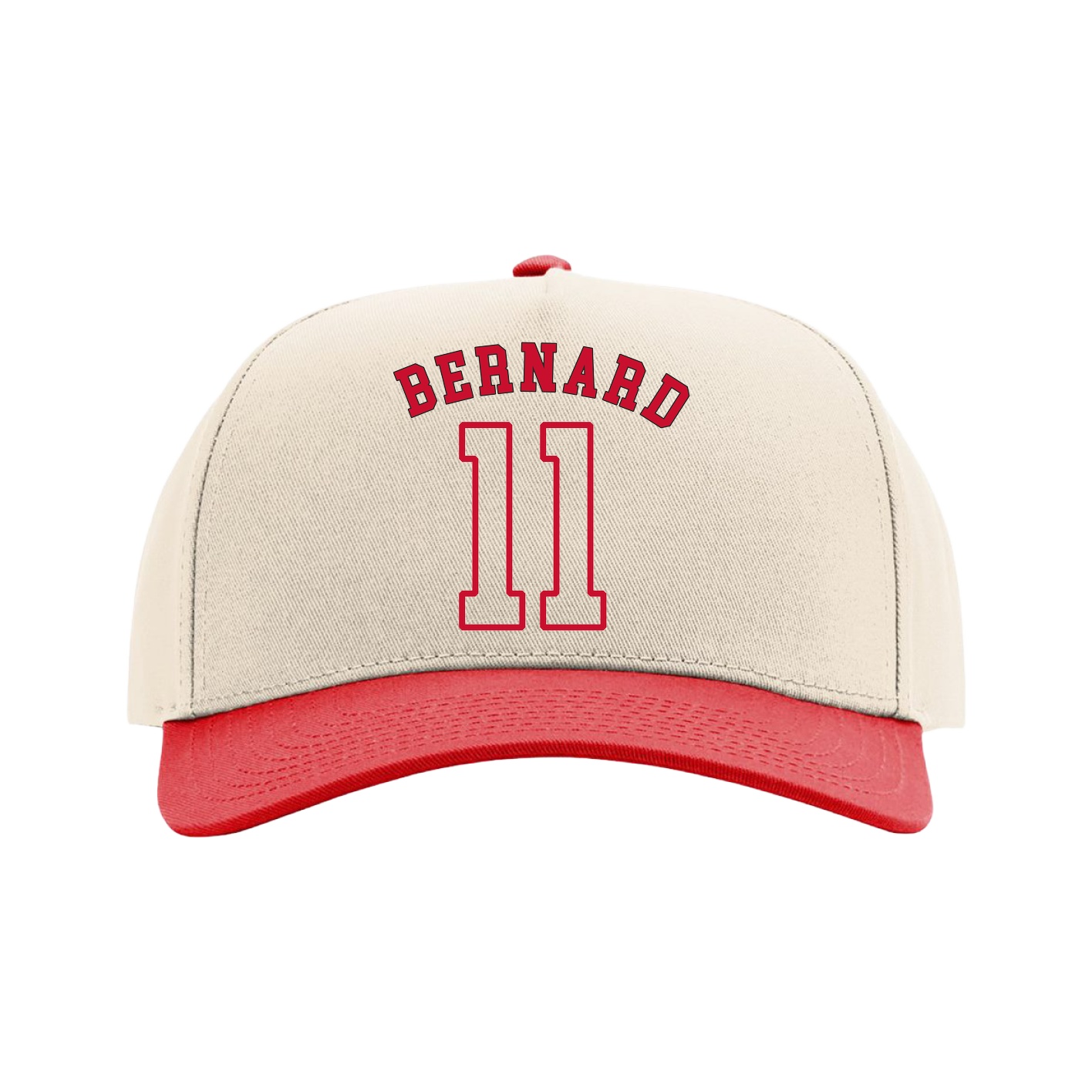 Full Fabric Five-Panel Champ Cap — Shirsey Arch in Cream/Red
