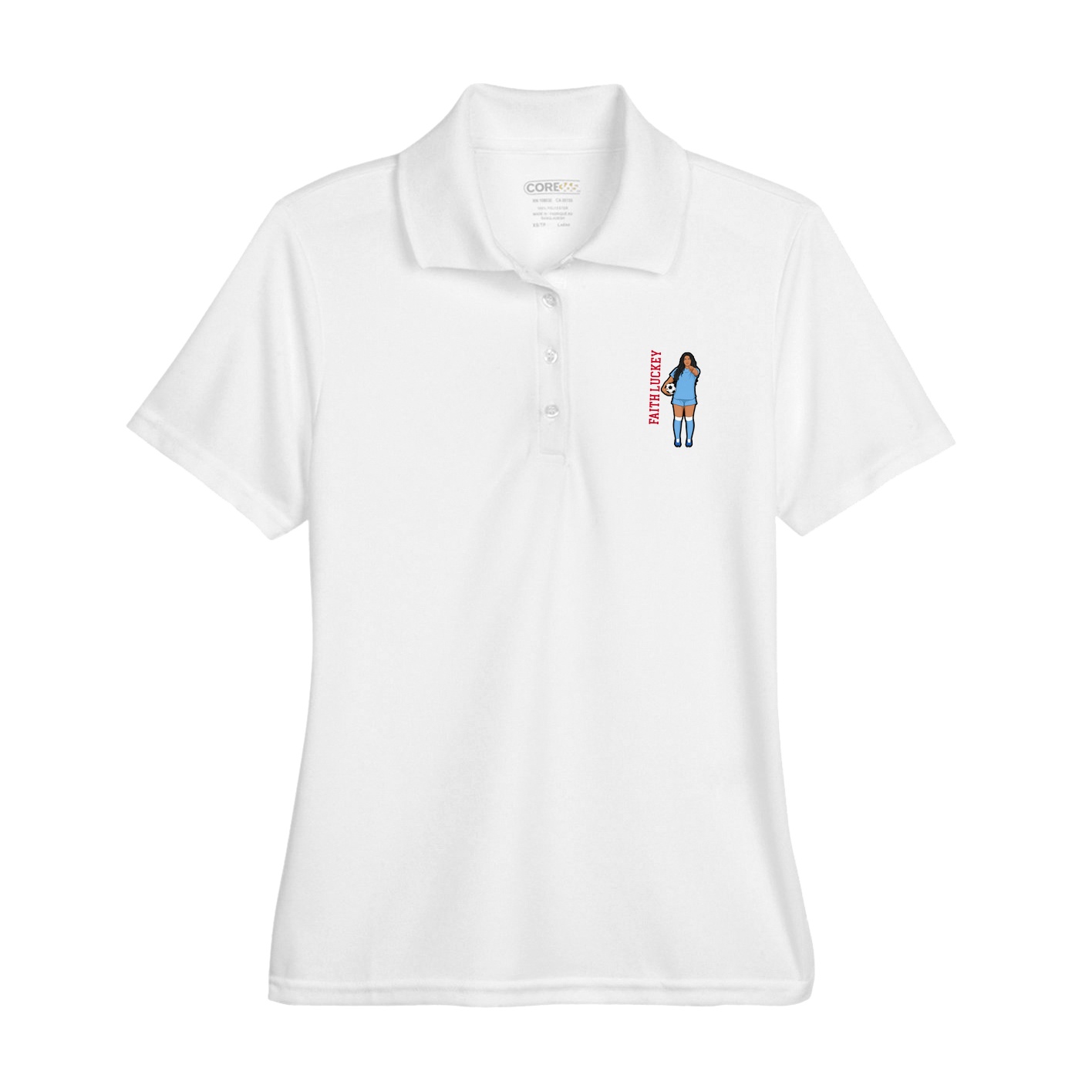 Womens Performance Polo — Name Vertical in White