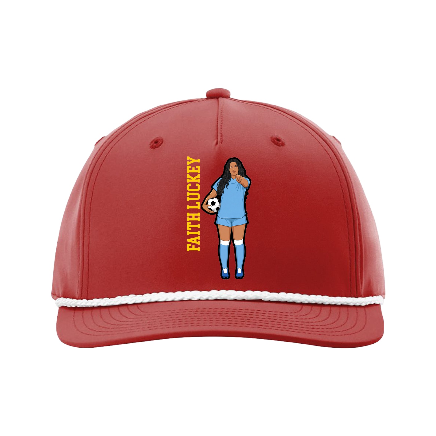 Five-Panel Classic Rope Cap — Name Vertical in Red