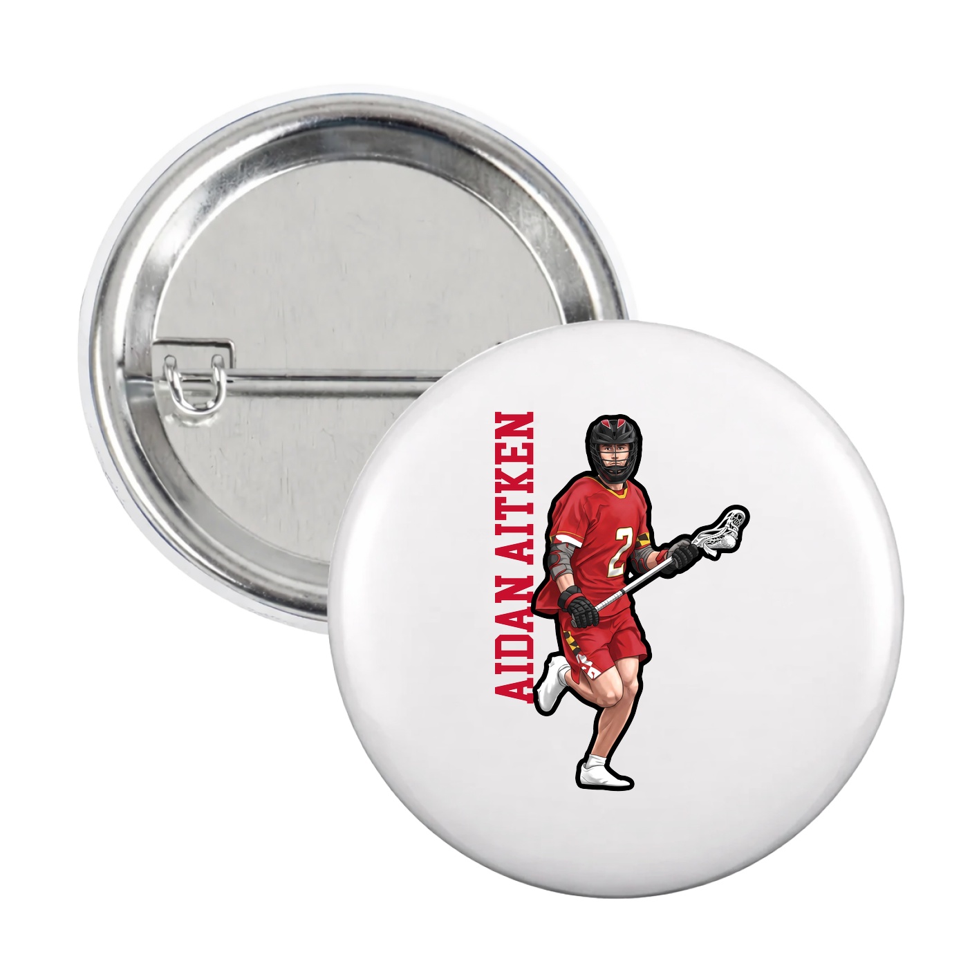 Game Day Button — Name Vertical in White