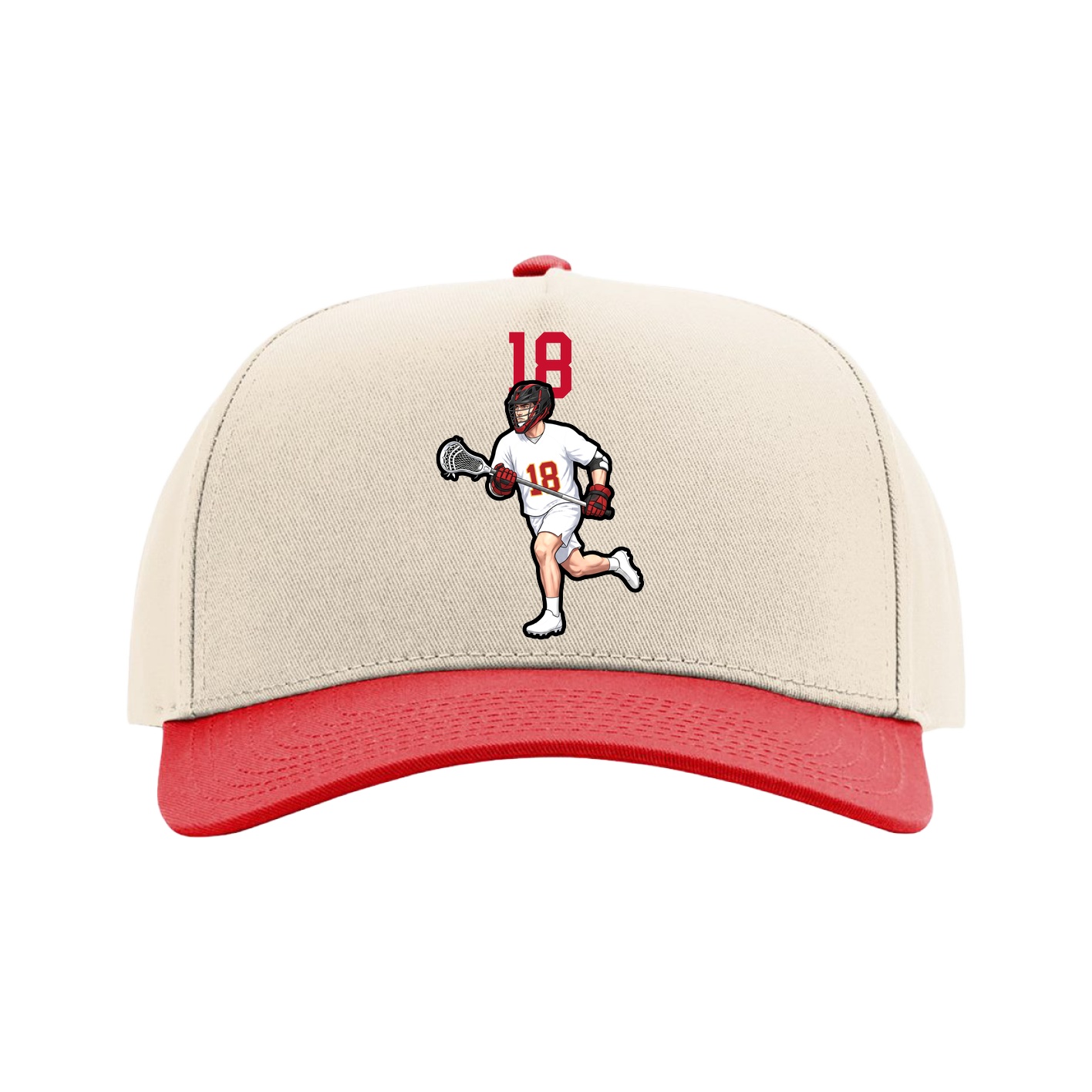 Full Fabric Five-Panel Champ Cap — Number Top in Cream/Red