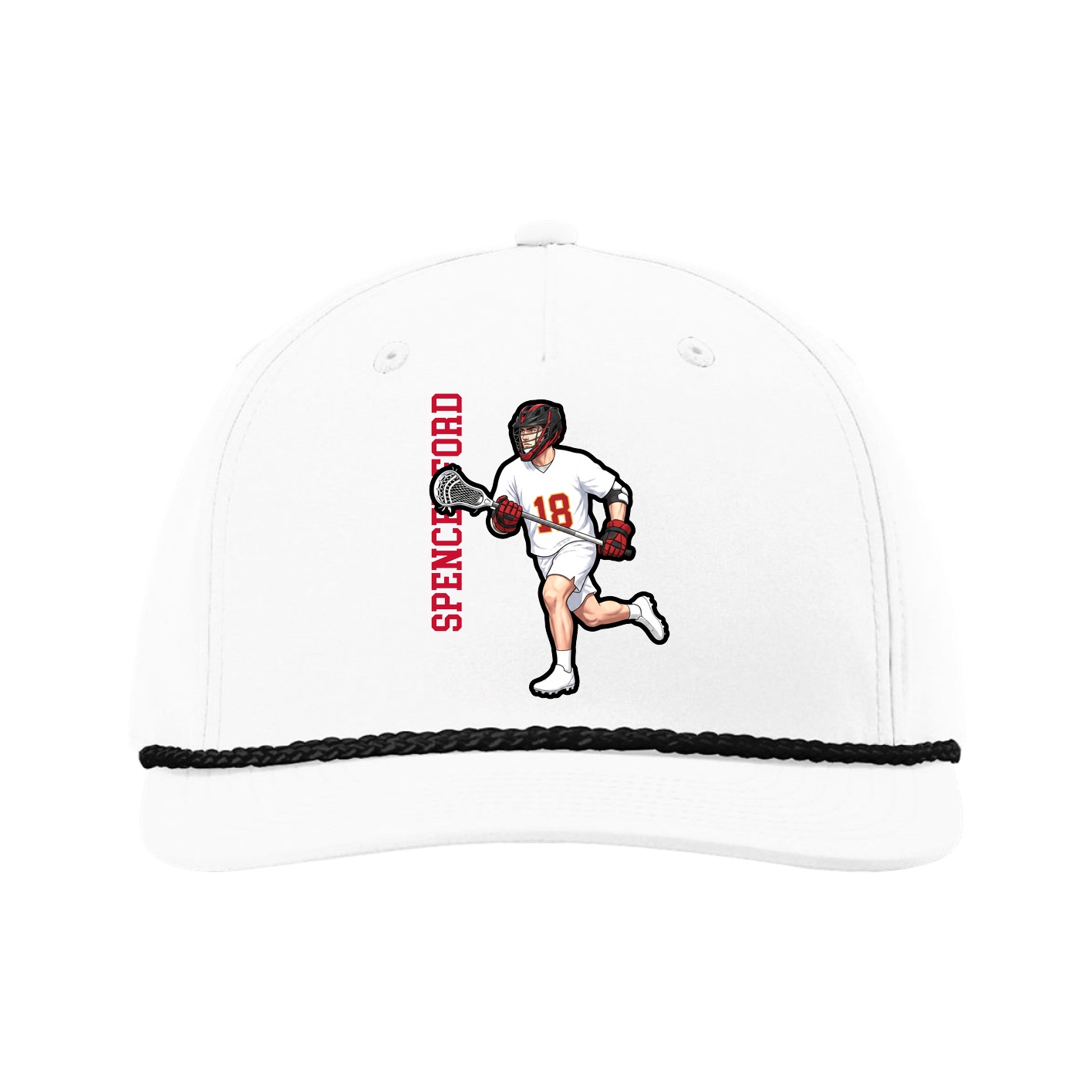 Five-Panel Classic Rope Cap — Name Vertical in White