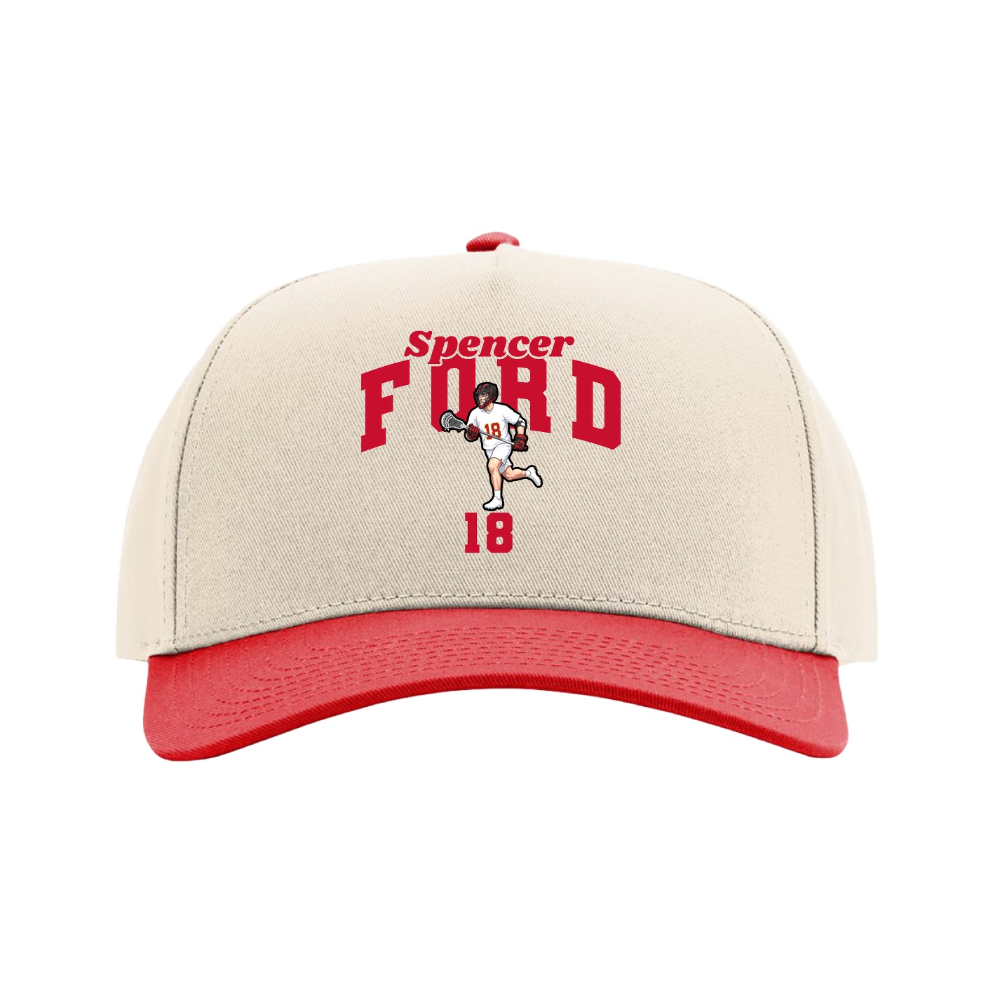 Full Fabric Five-Panel Champ Cap — Signature Arch in Cream/Red