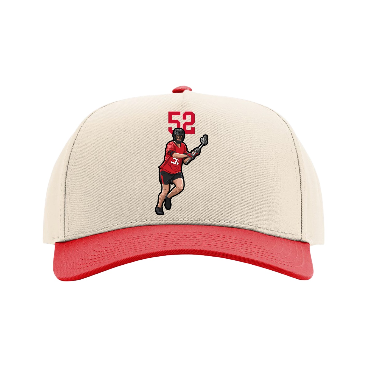 Full Fabric Five-Panel Champ Cap — Number Top in Cream/Red
