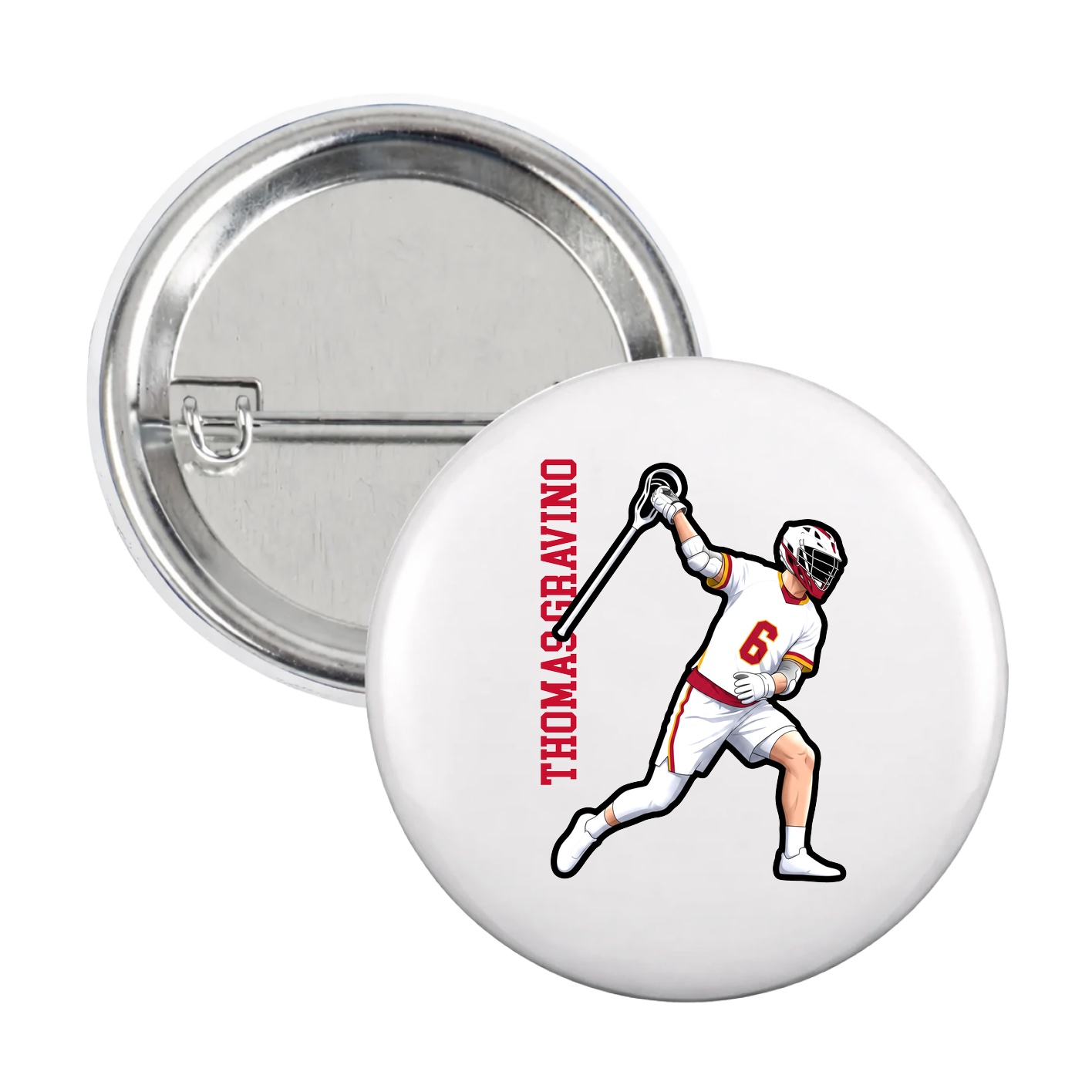 Game Day Button — Name Vertical in White