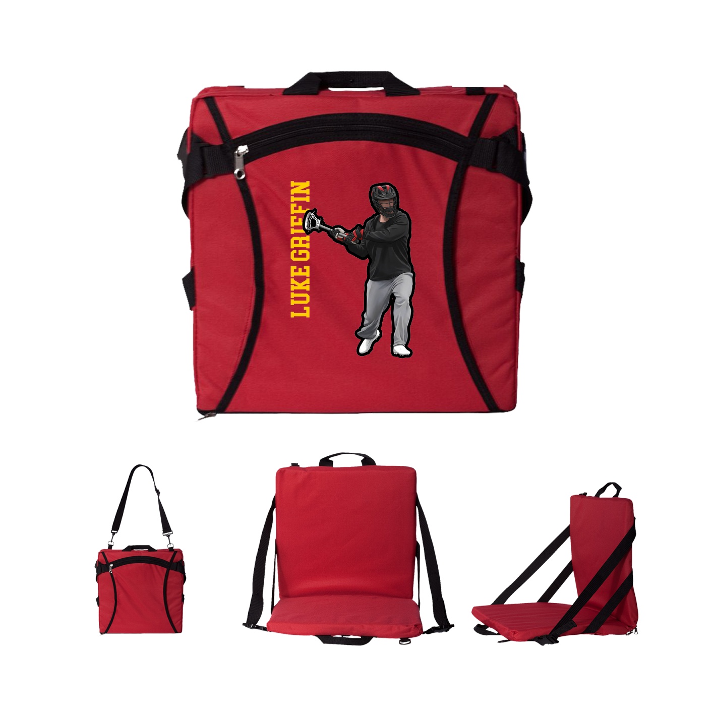 Folding Stadium Seat — Name Vertical in Red
