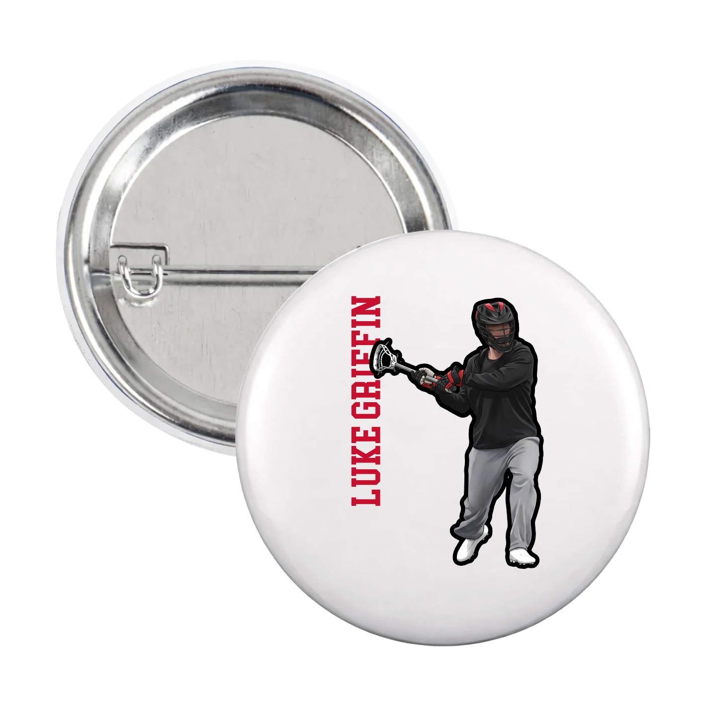 Game Day Button — Name Vertical in White