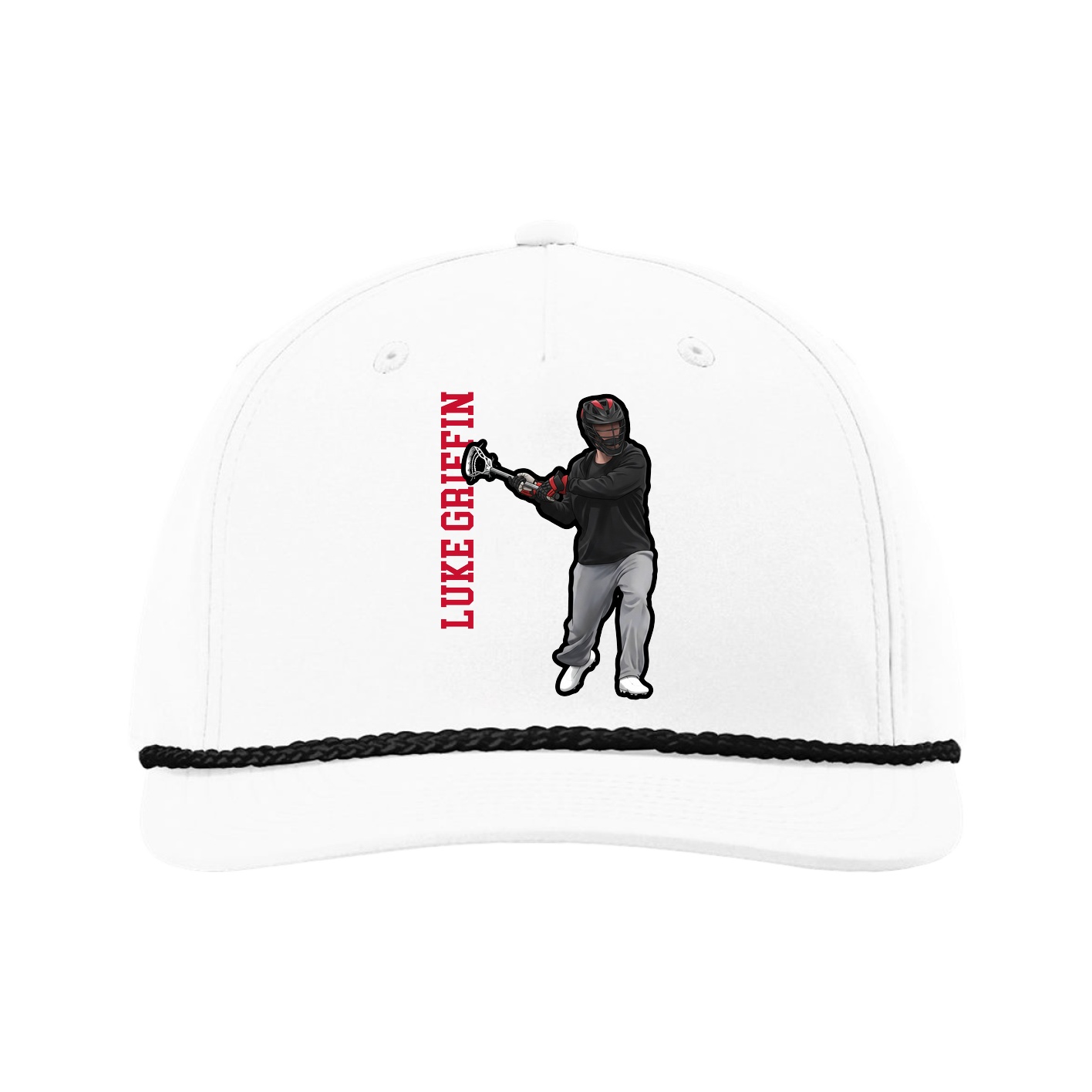 Five-Panel Classic Rope Cap — Name Vertical in White