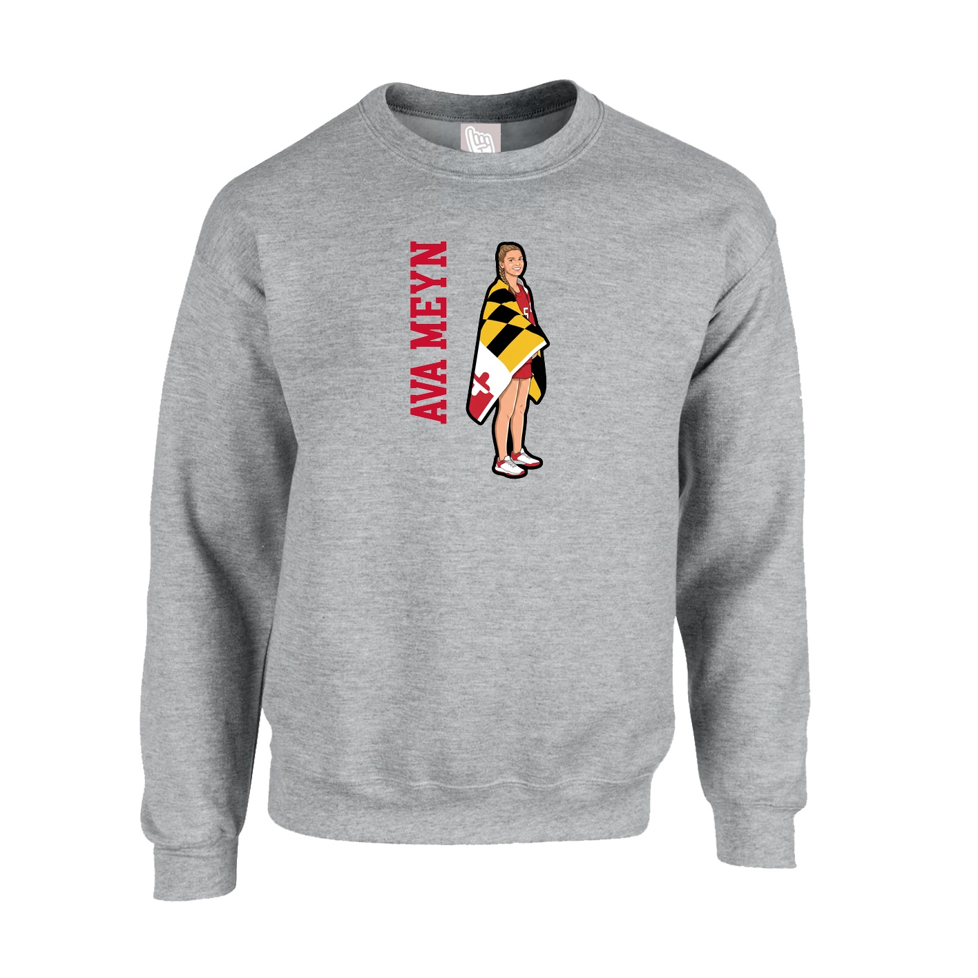 Fleece Crew — Name Vertical in Grey