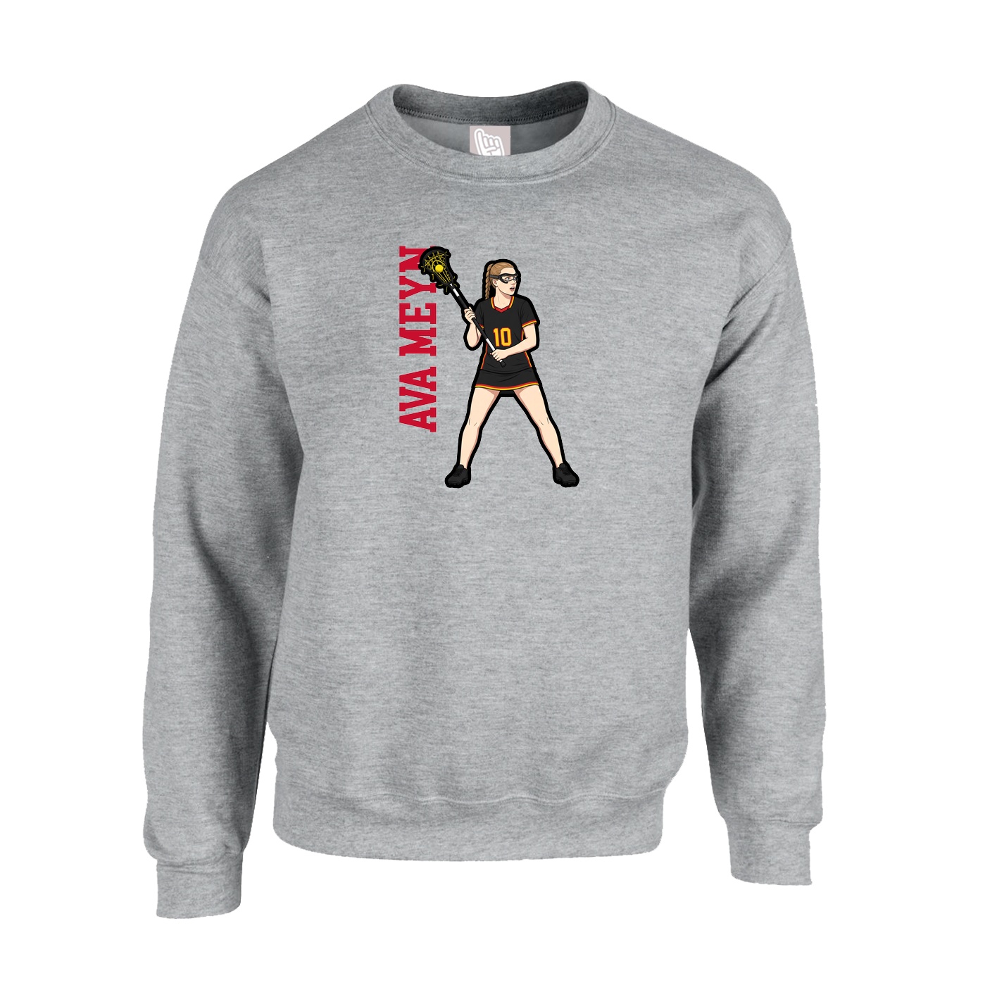 Fleece Crew — Name Vertical in Grey