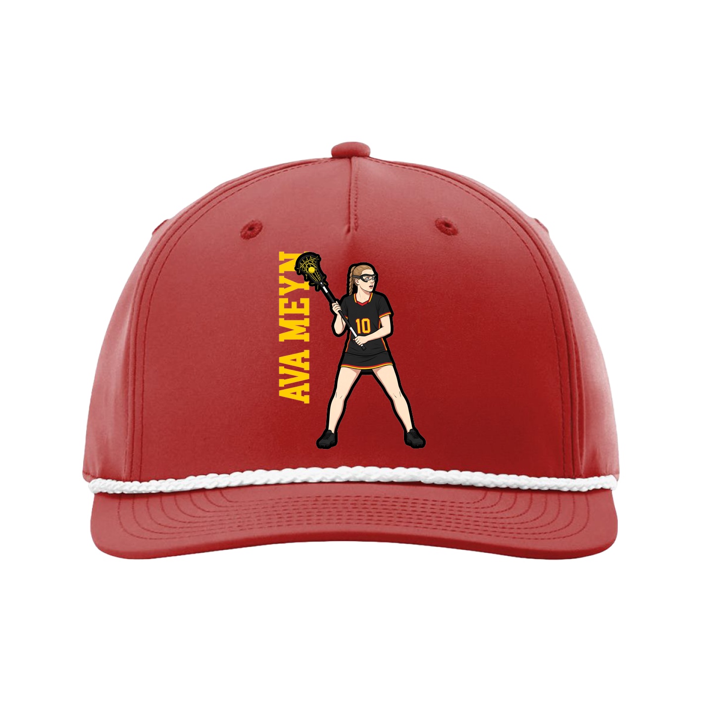 Five-Panel Classic Rope Cap — Name Vertical in Red