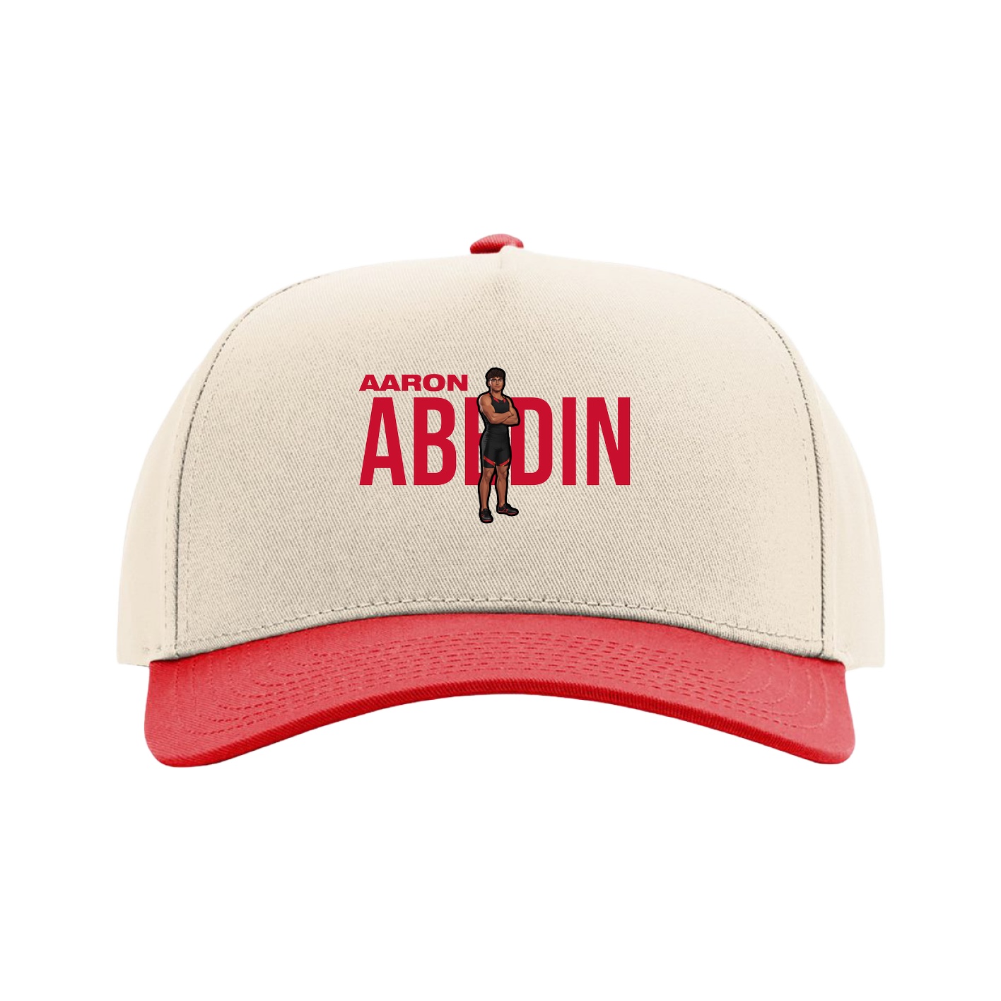 Full Fabric Five-Panel Champ Cap — Player Name in Cream/Red