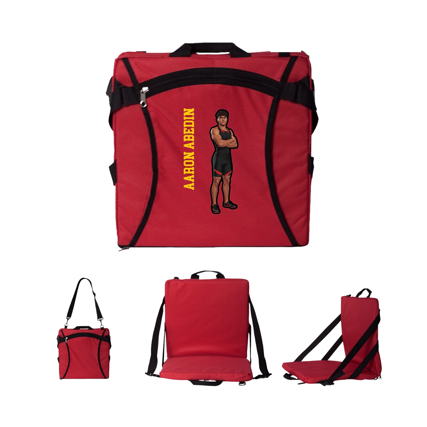 Folding Stadium Seat — Name Vertical in Red