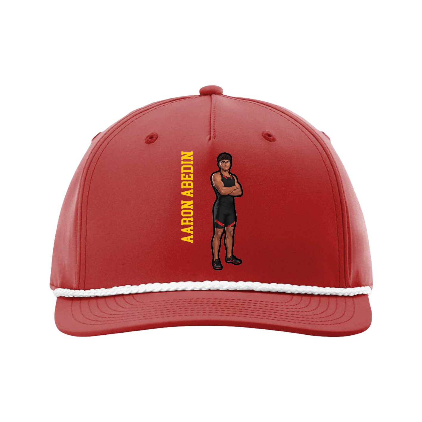 Five-Panel Classic Rope Cap — Name Vertical in Red