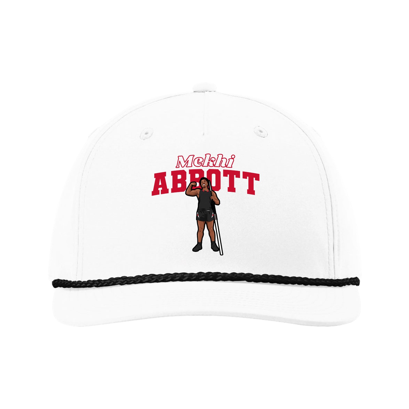 Five-Panel Classic Rope Cap — Name Arch in White