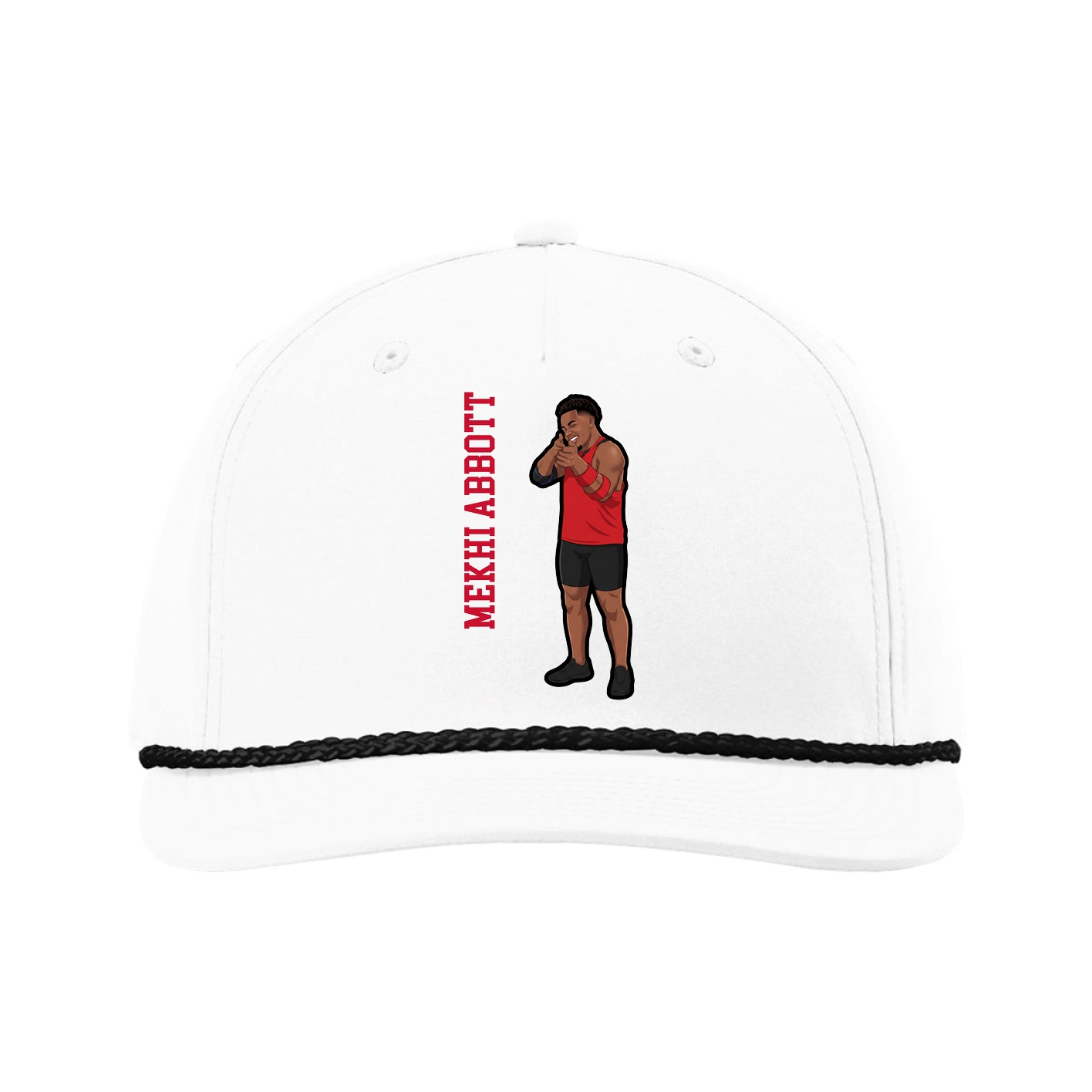 Five-Panel Classic Rope Cap — Name Vertical in White