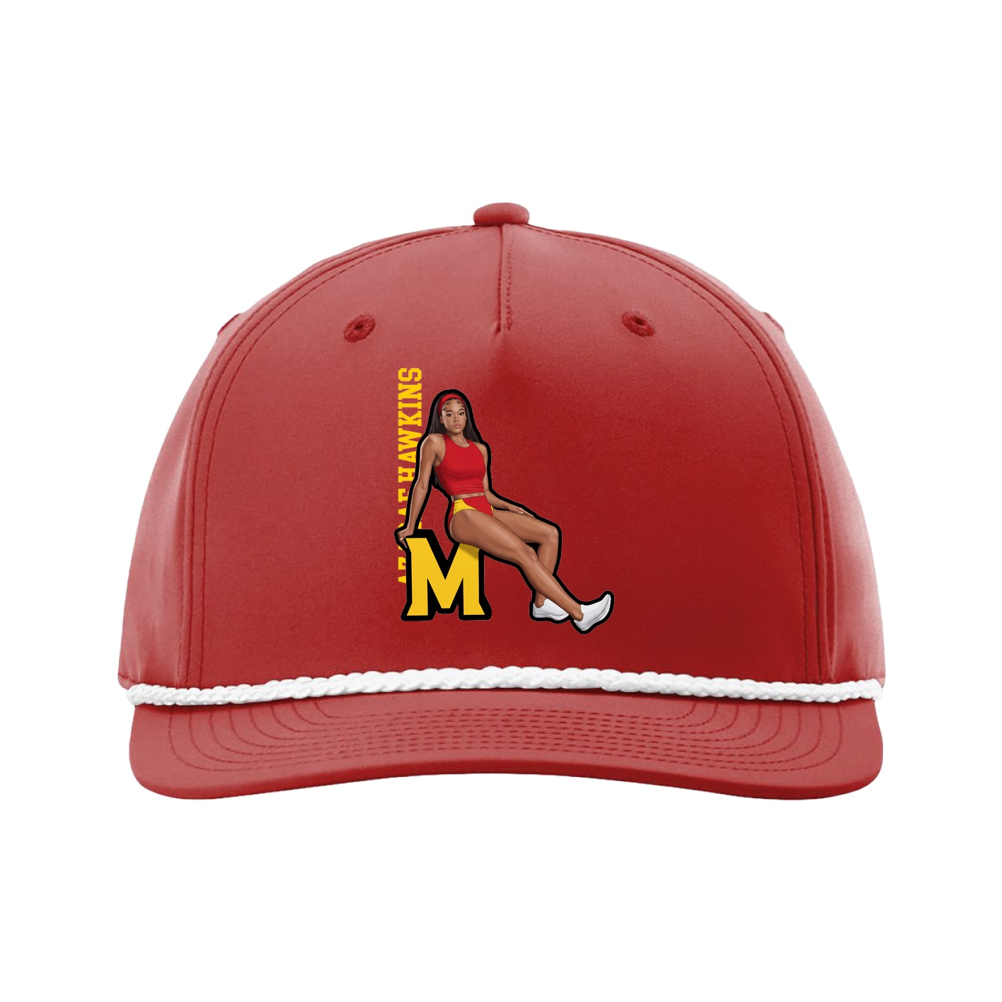 Five-Panel Classic Rope Cap — Name Vertical in Red