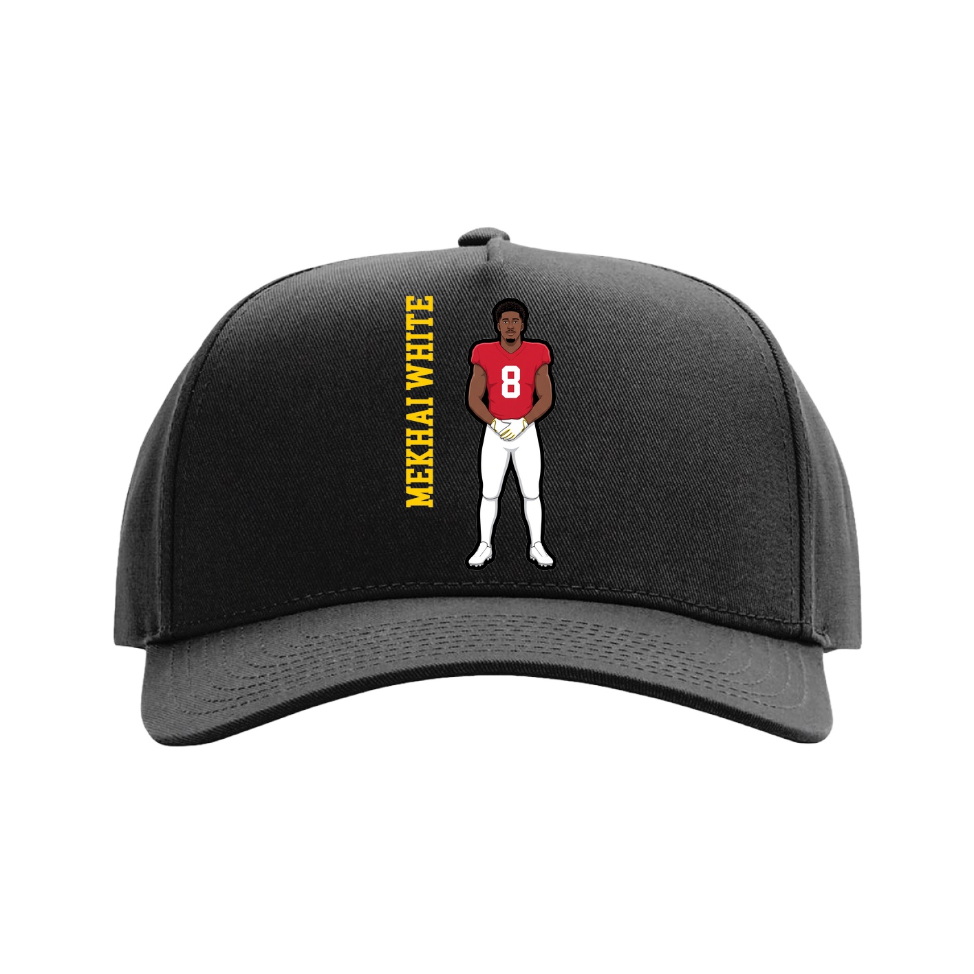 Full Fabric Five-Panel Champ Cap — Name Vertical in Black