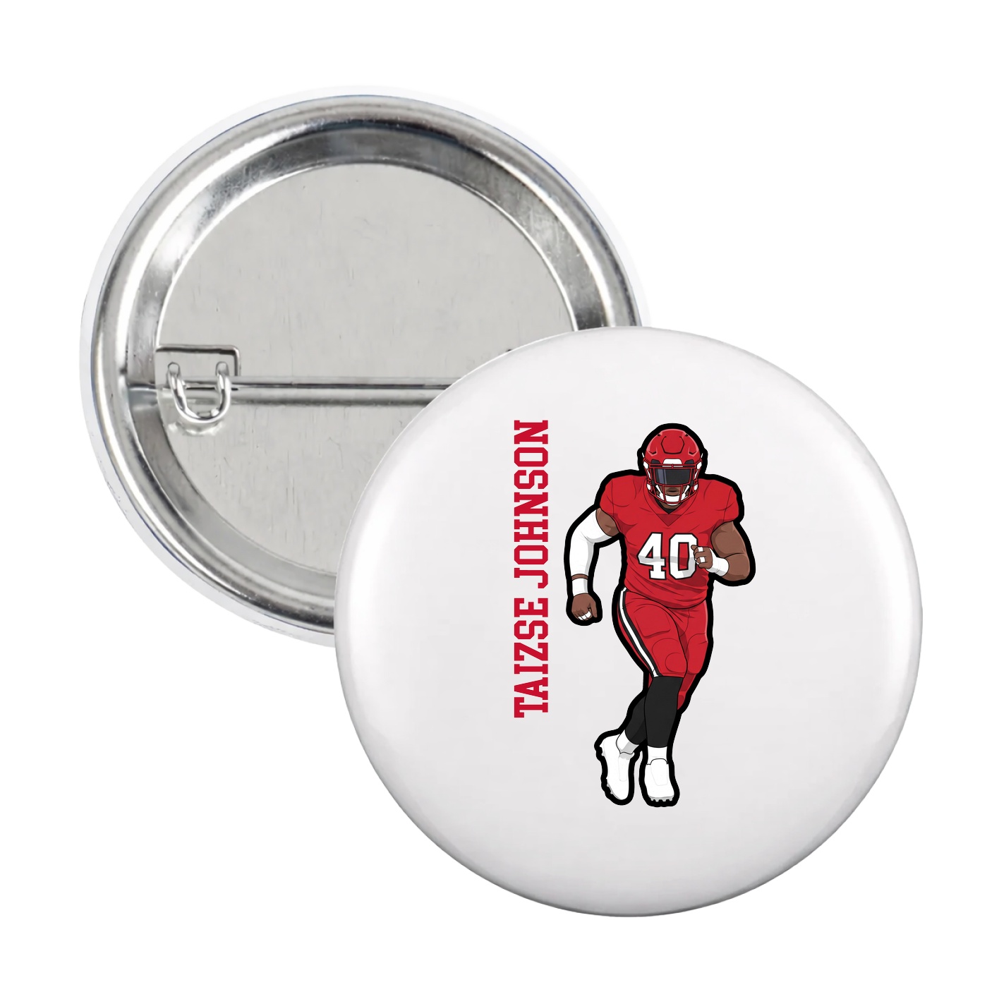 Game Day Button — Name Vertical in White
