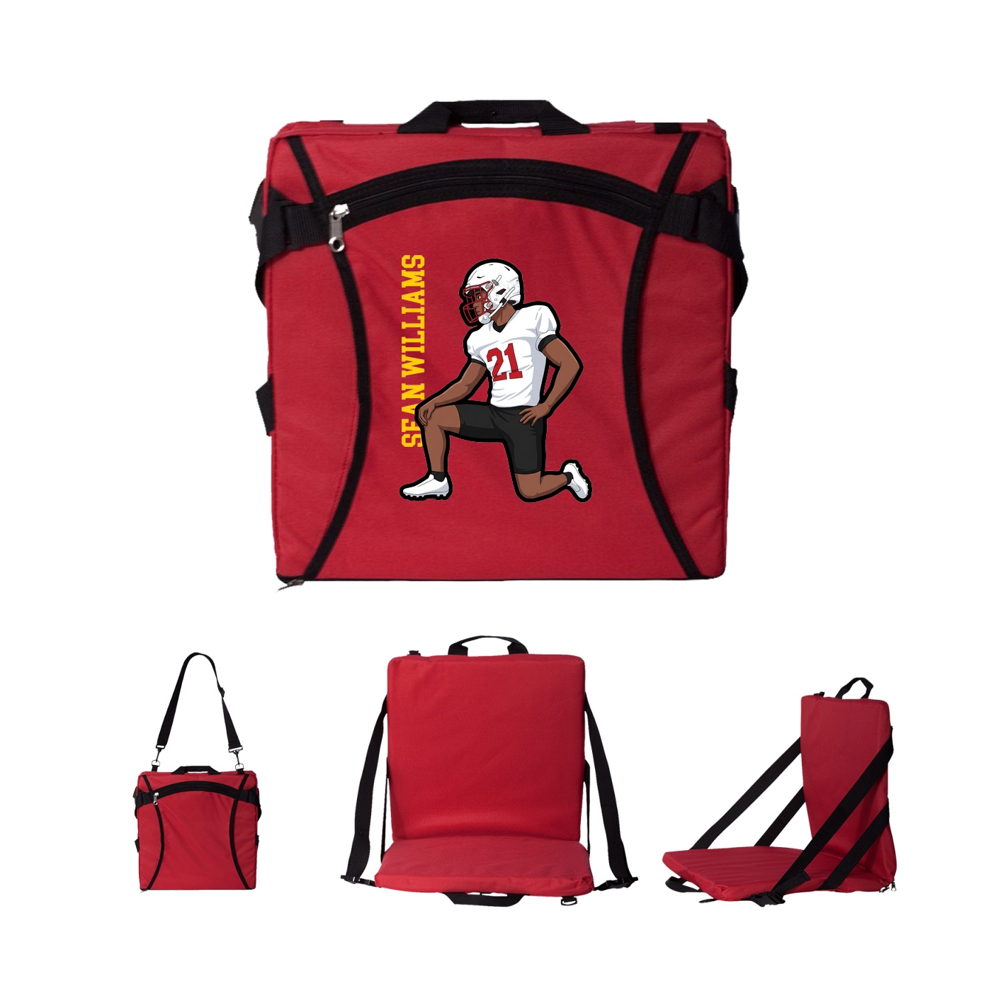 Folding Stadium Seat — Name Vertical in Red