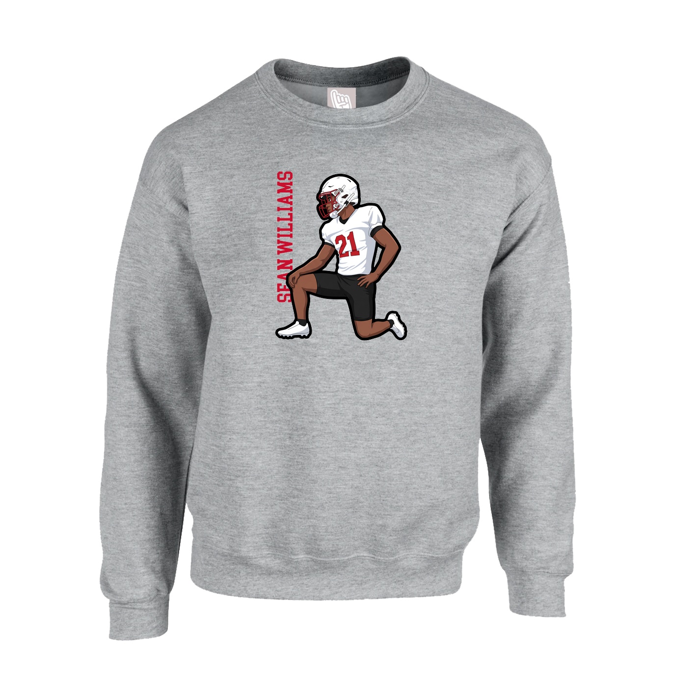 Fleece Crew — Name Vertical in Grey