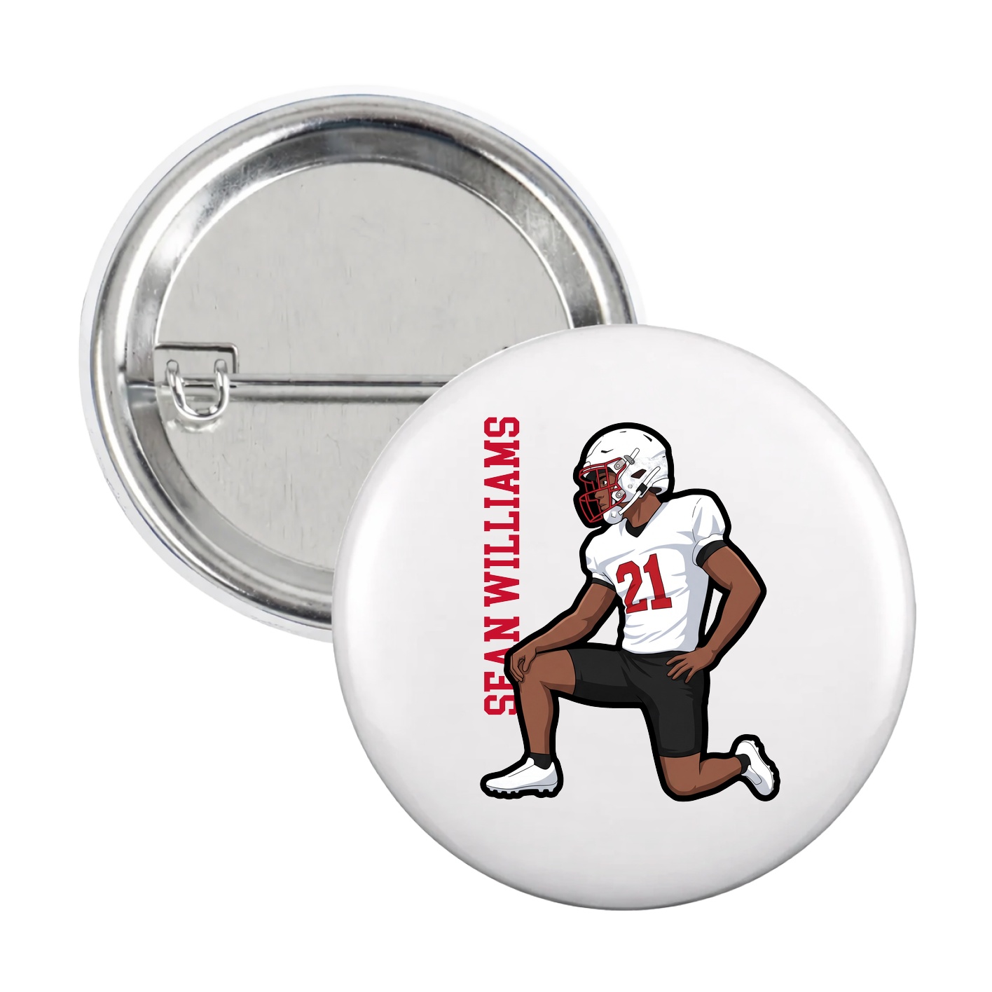 Game Day Button — Name Vertical in White