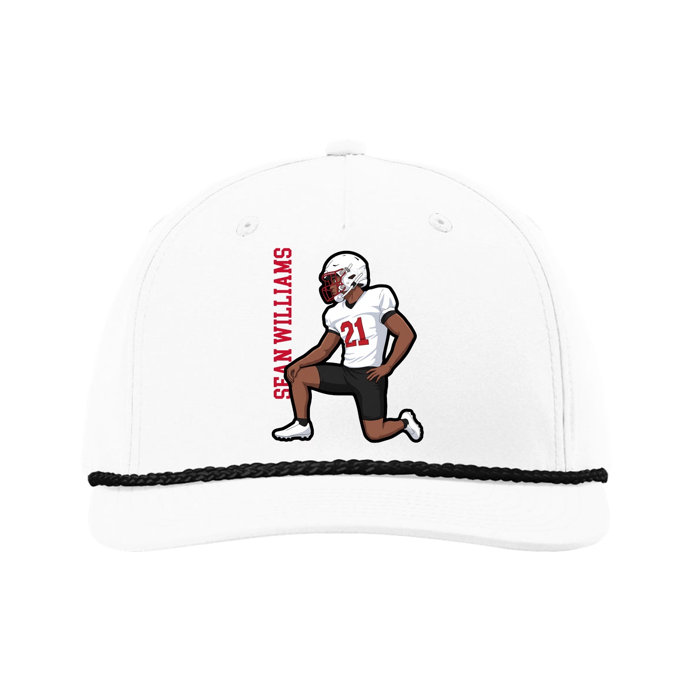 Five-Panel Classic Rope Cap — Name Vertical in White
