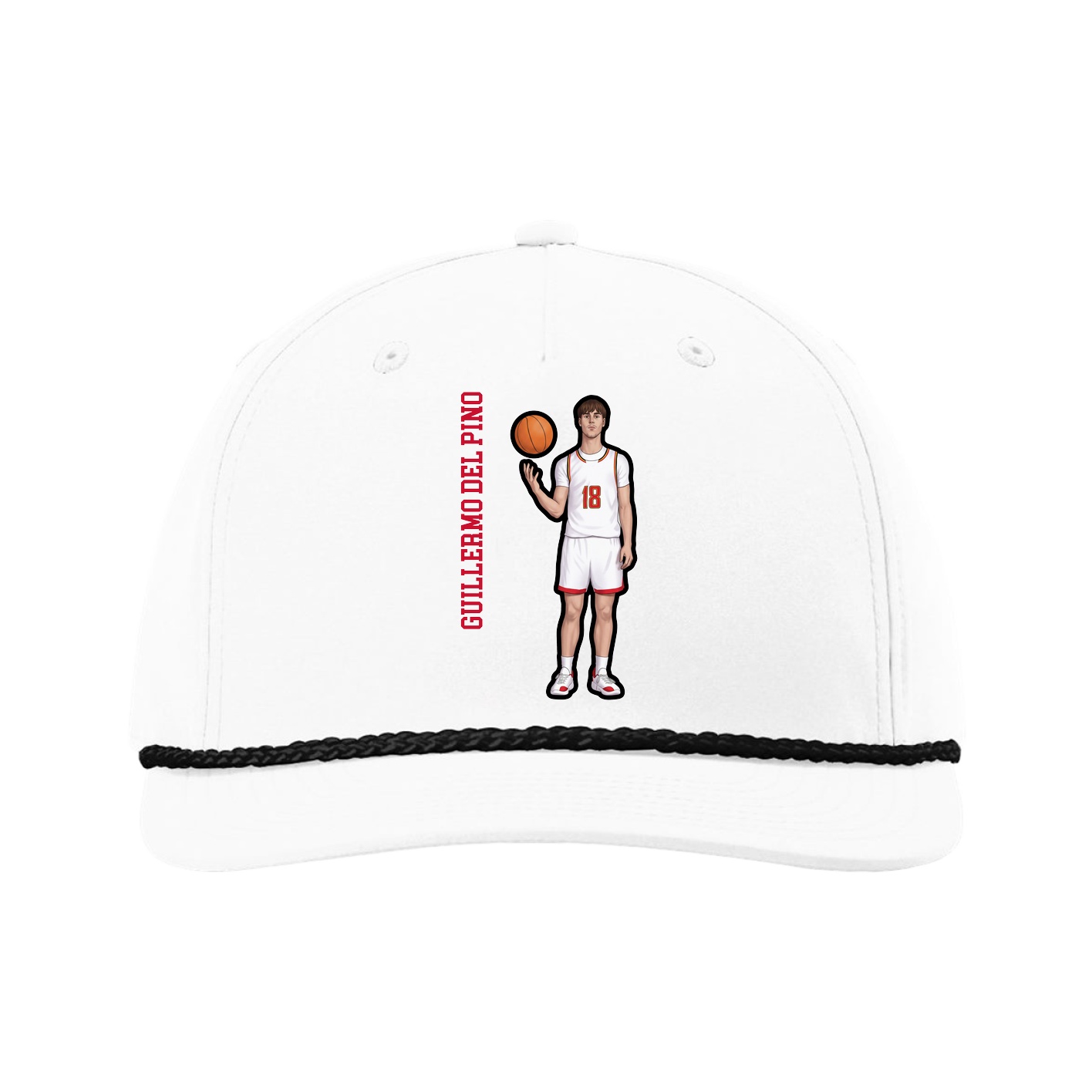 Five-Panel Classic Rope Cap — Name Vertical in White