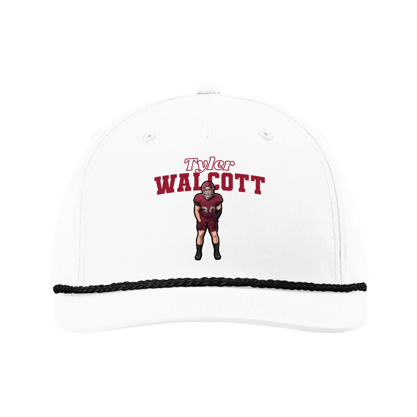Five-Panel Classic Rope Cap — Name Arch in White