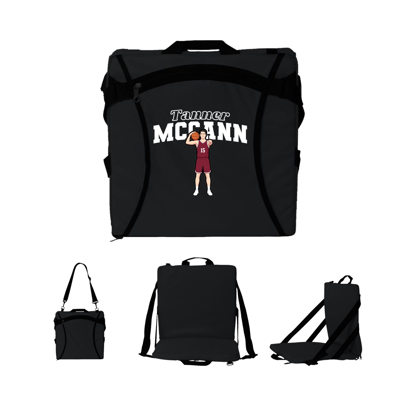 Folding Stadium Seat — Name Arch in Black